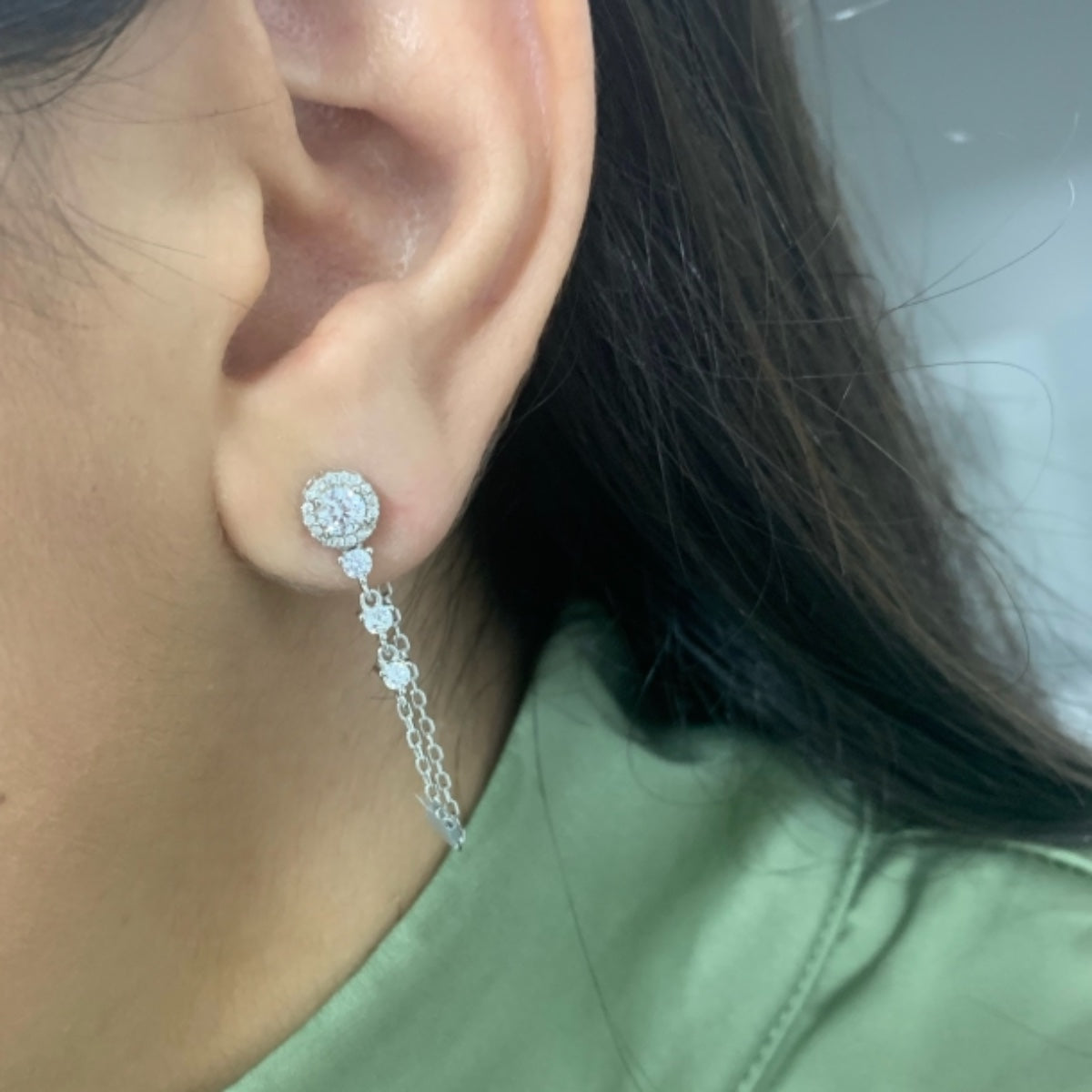 עגילי סוליטר חוט כפול