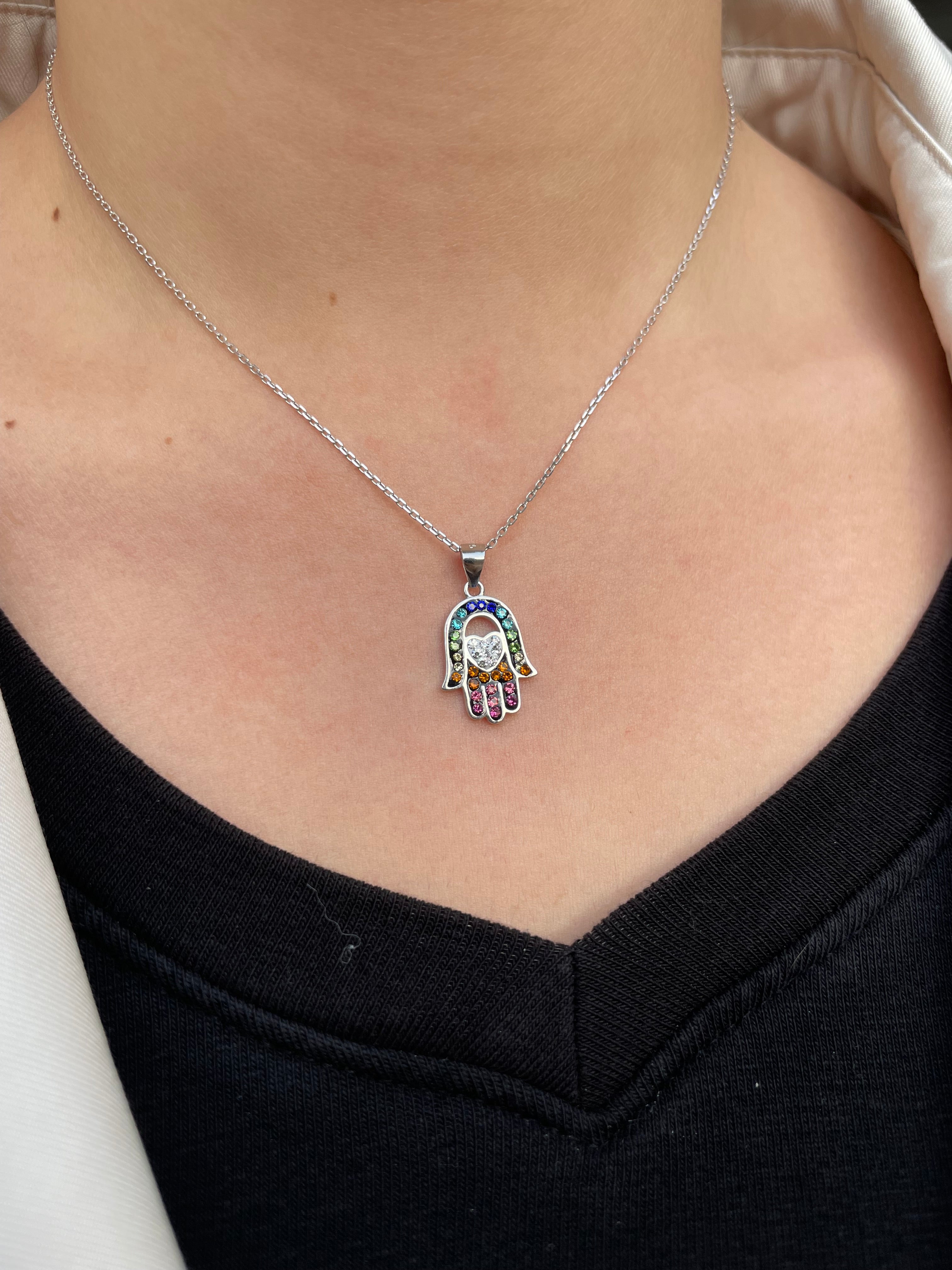 Colorful hamsa necklace