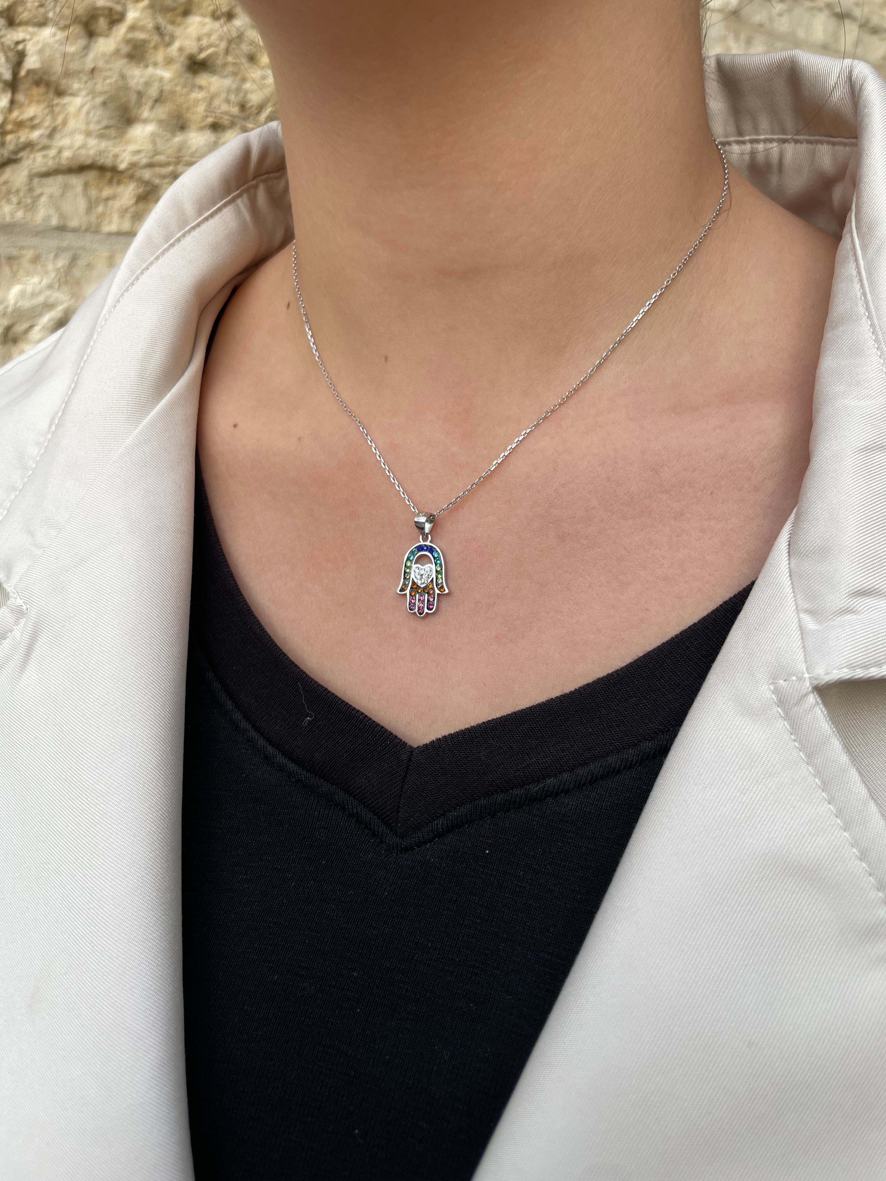 Colorful hamsa necklace
