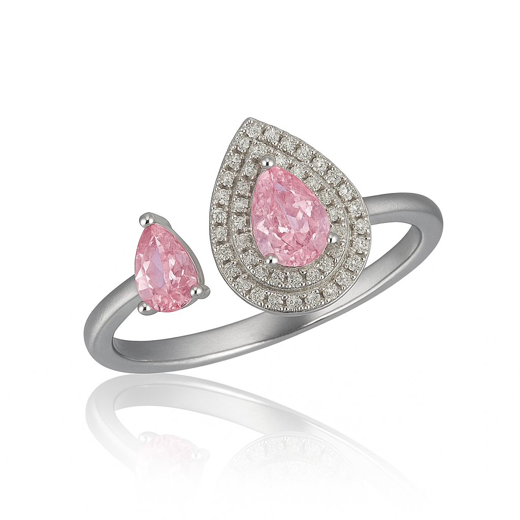 Open Drops Ring, Pink/Green Stone