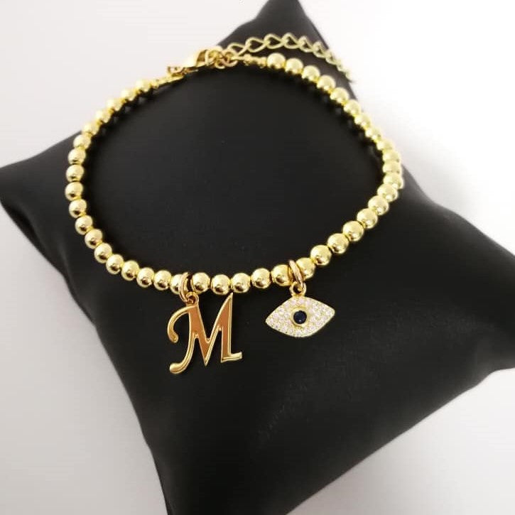 Beaded Bracelet with Letter and Eye
