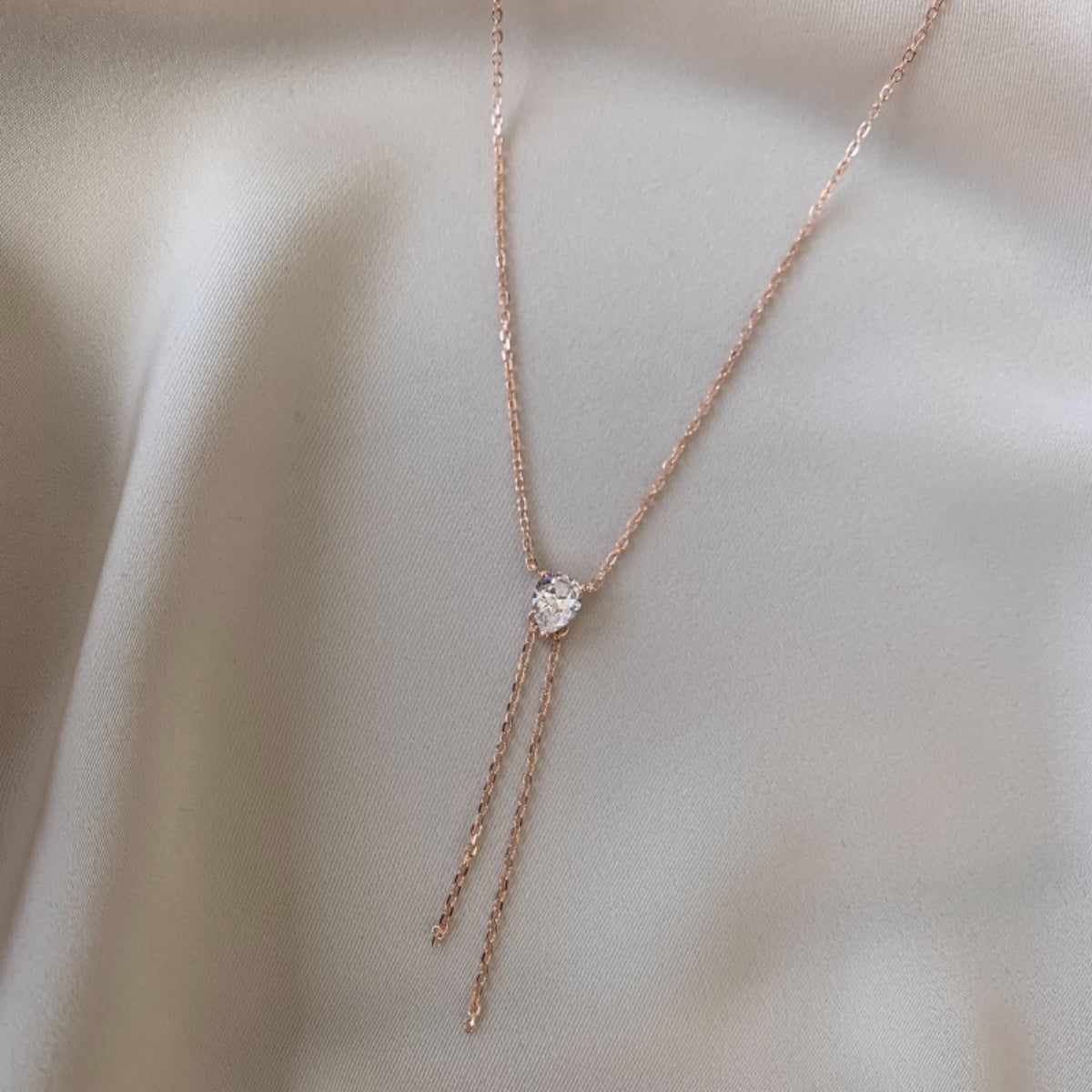 Rose gold drop tie necklace