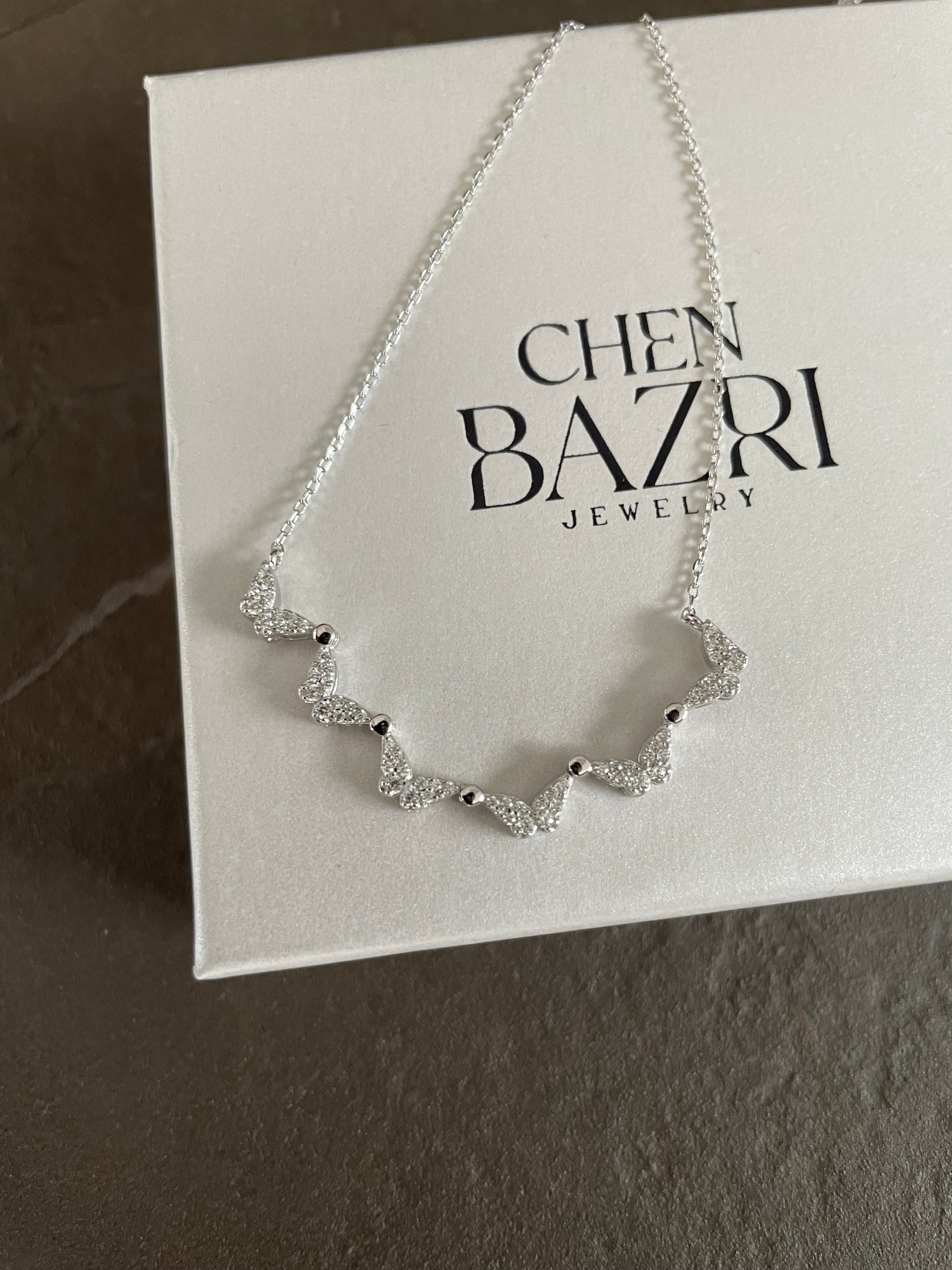 Butterfly Magen David Necklace, White CZ