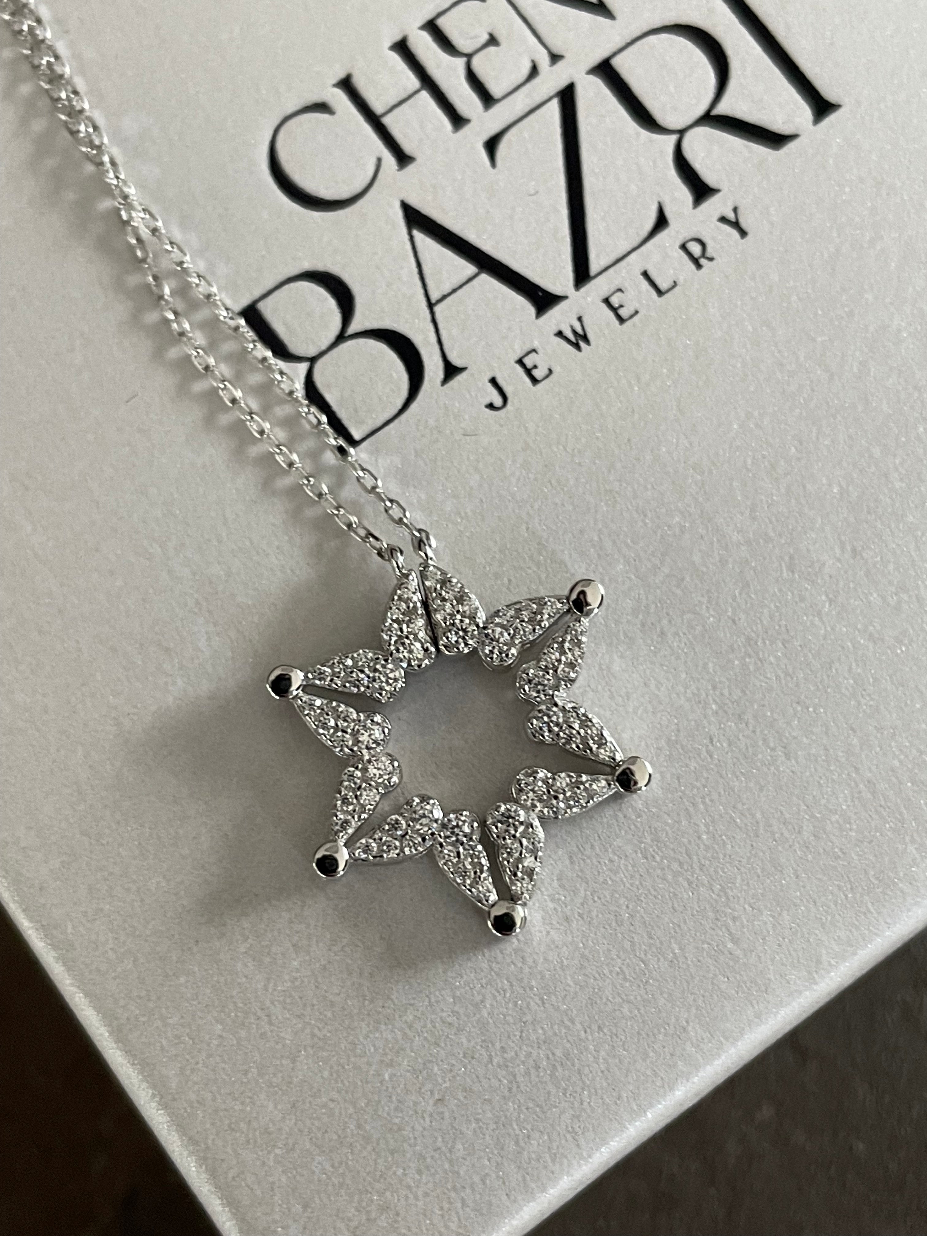 Butterfly Magen David Necklace, White CZ