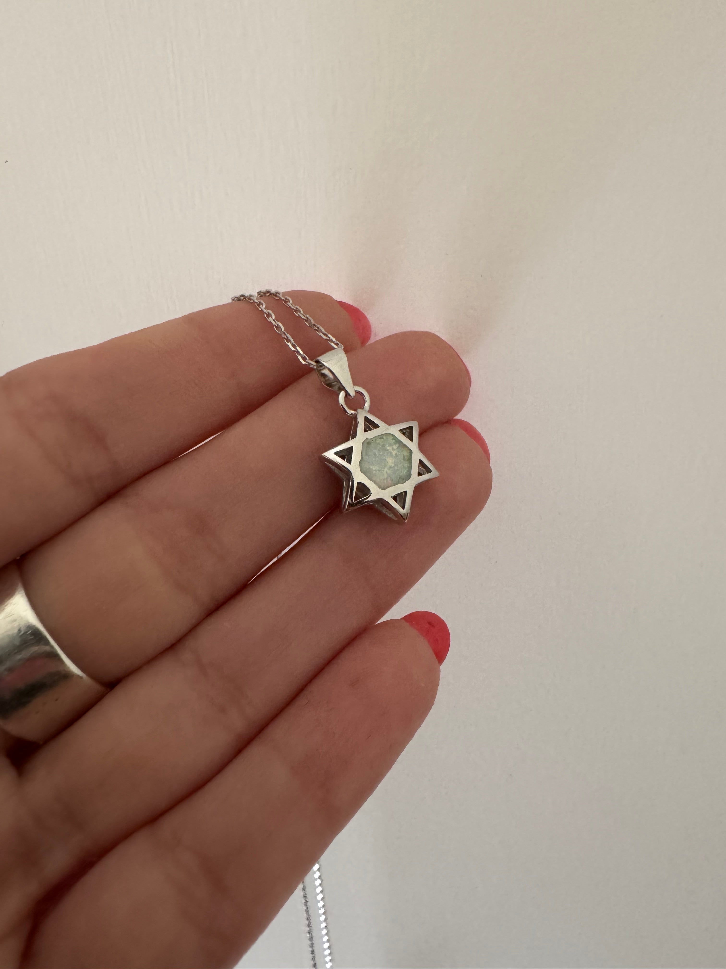 Magen david necklace opal stone.