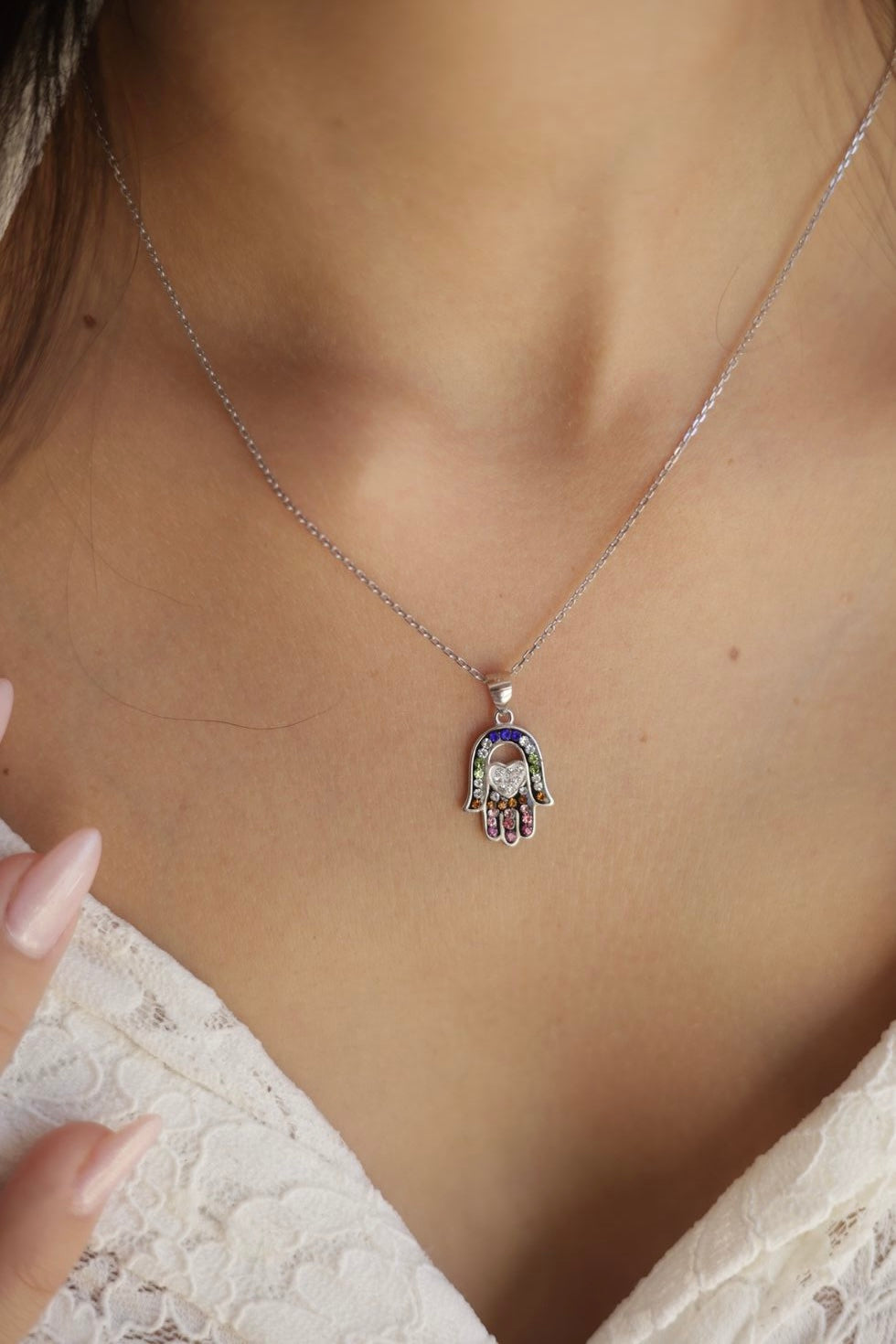 Colorful hamsa necklace