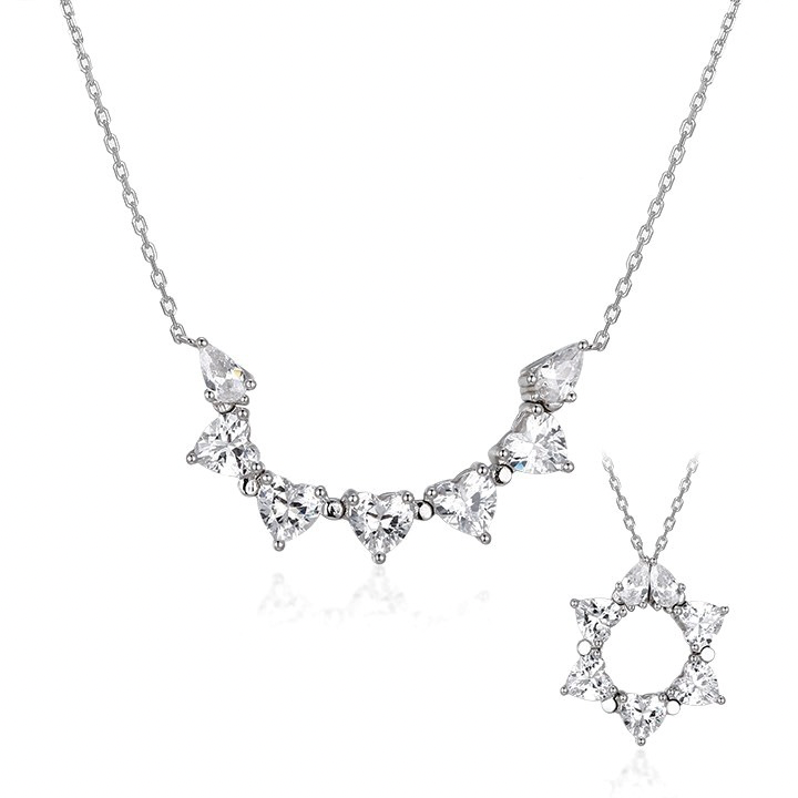 โAhavat Yisrael
, Star of David that Opens into Hearts Necklace, white CZ.