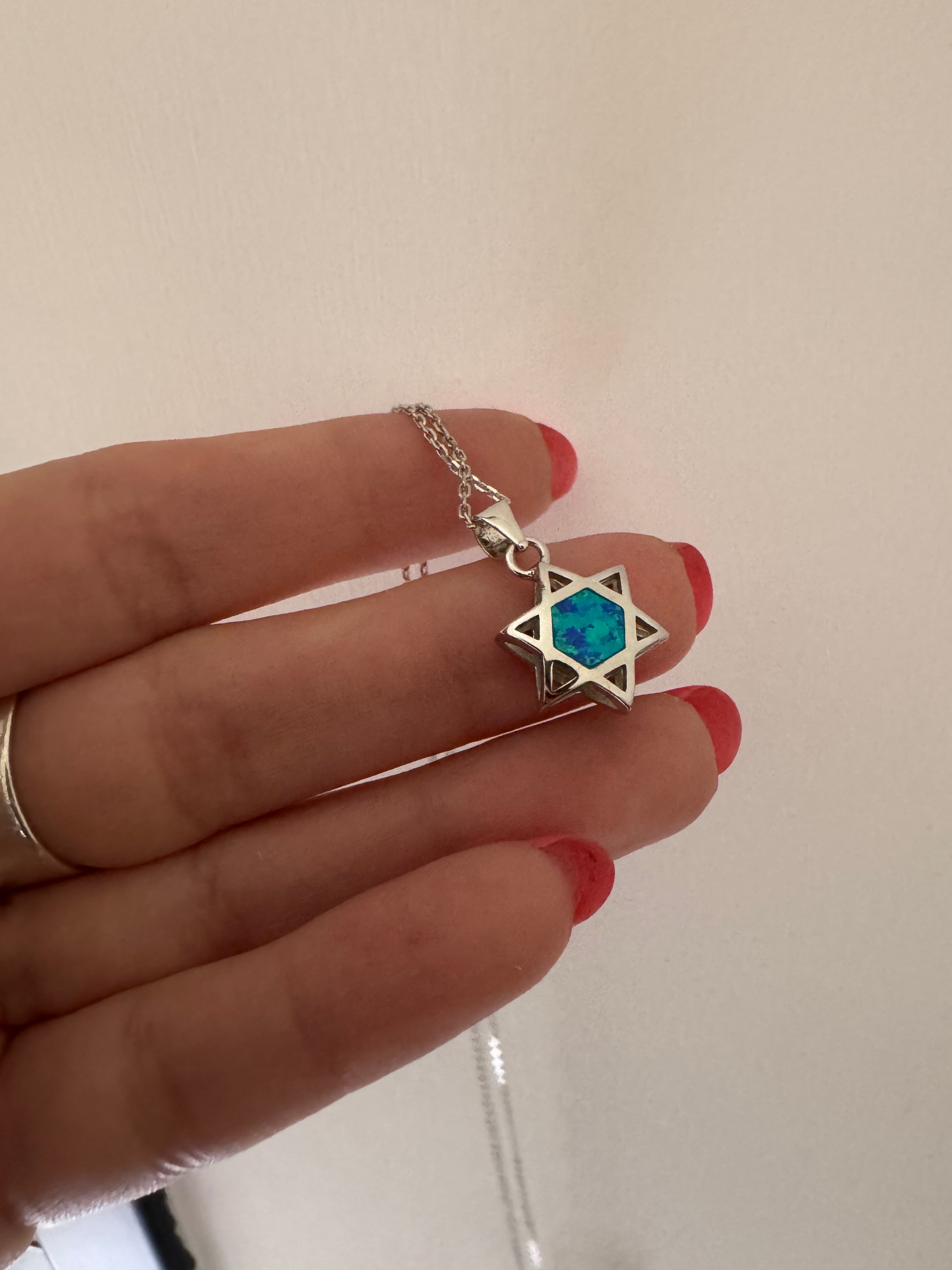 Magen david necklace opal stone.