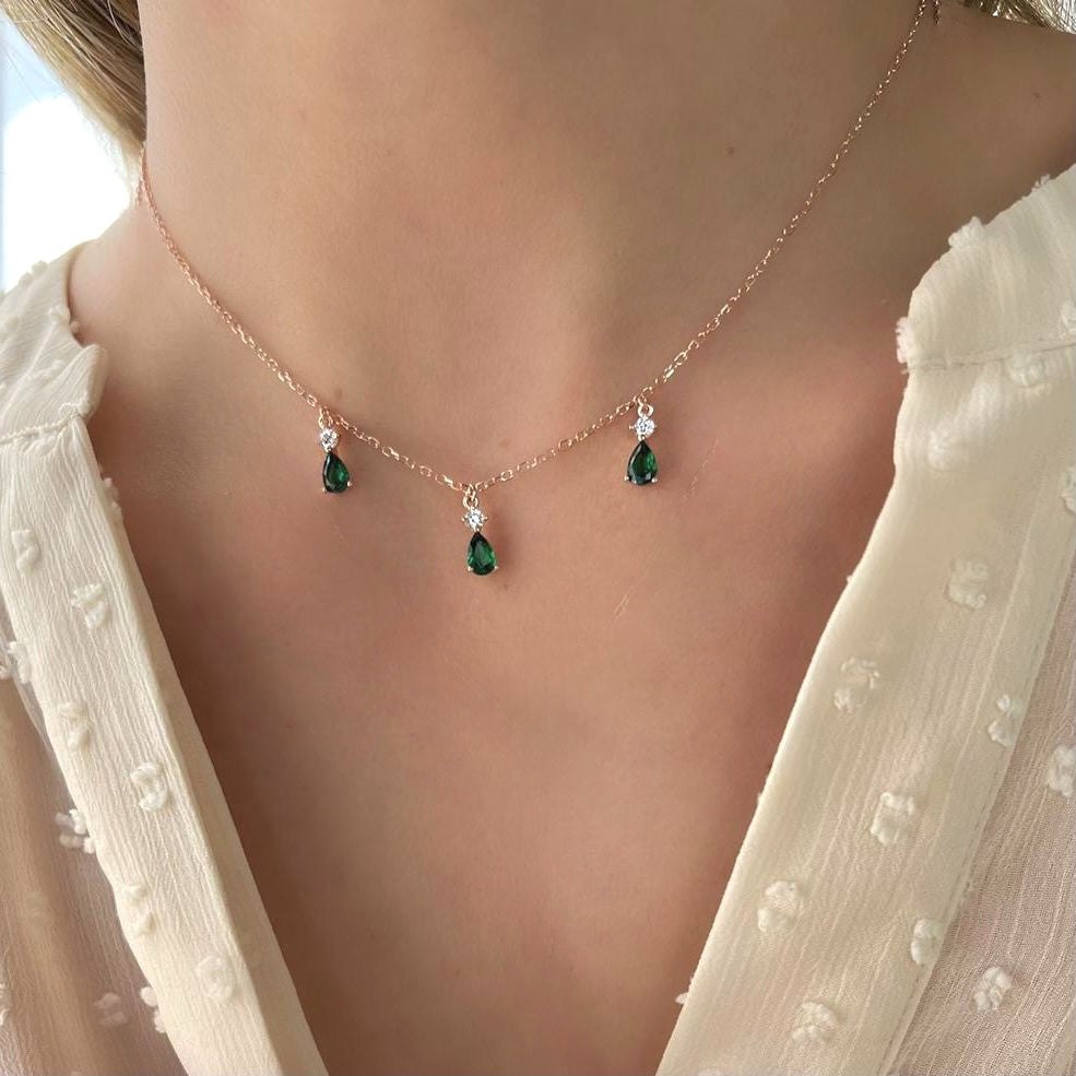 Rose Drops Necklace with Green Stones
