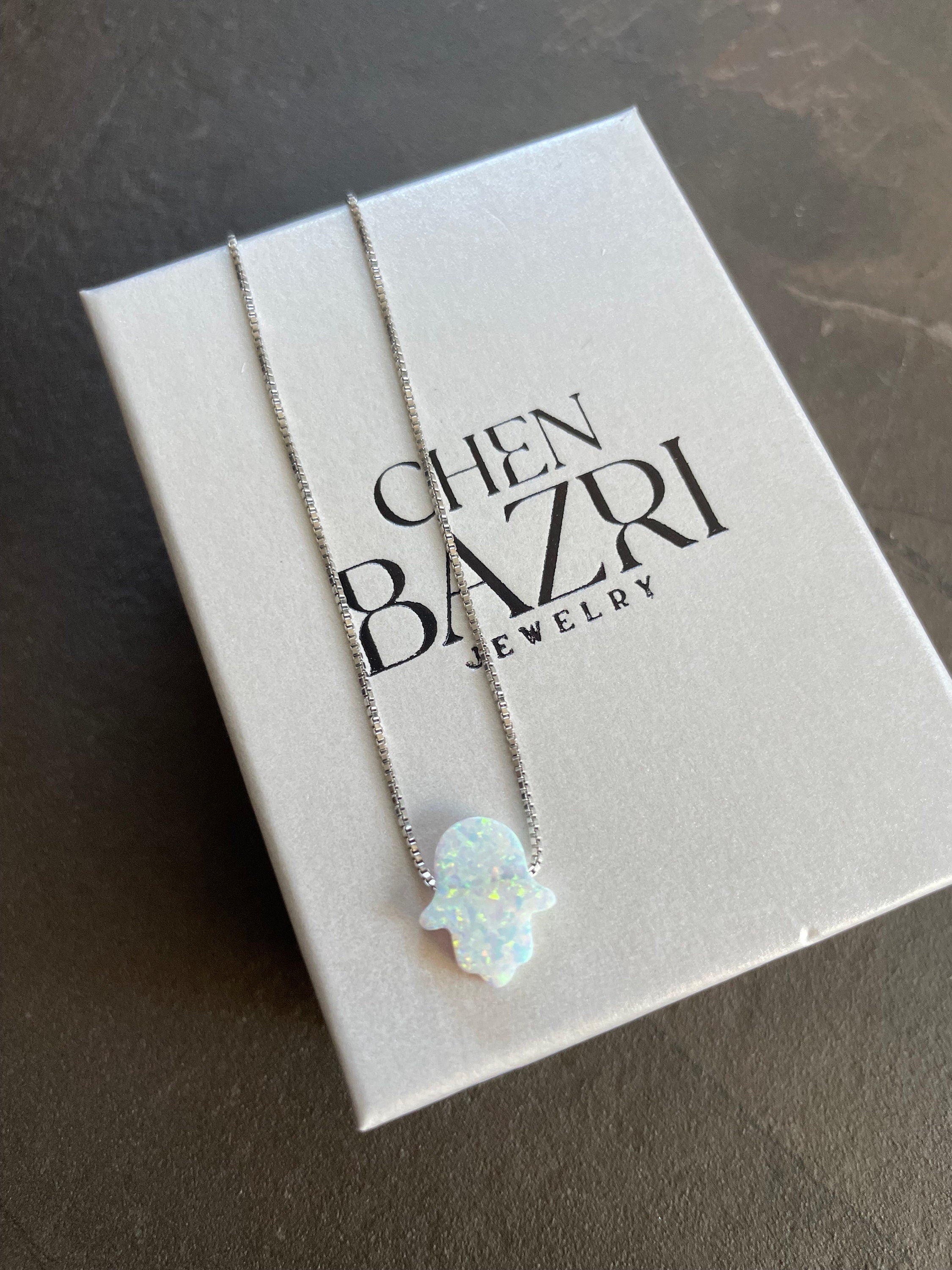 Hamsa necklace opal stone