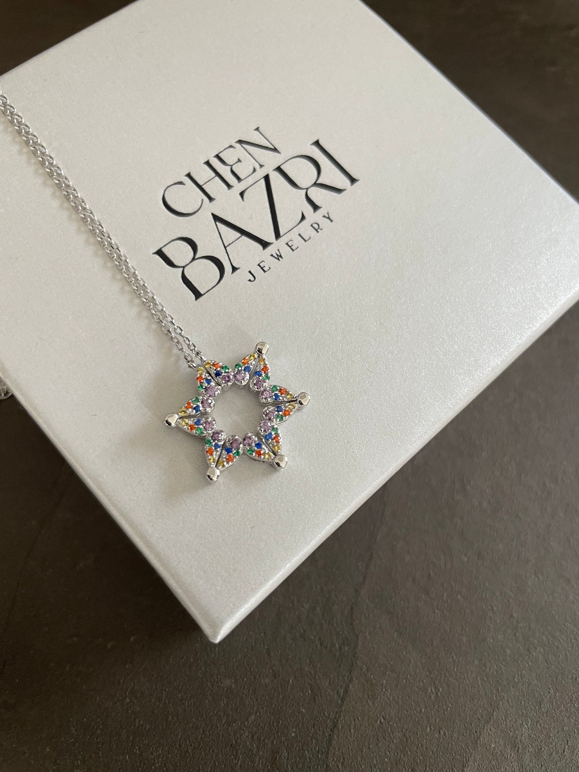 Butterfly Star of David Pendant Necklace, Intermittent Vibrant Colors