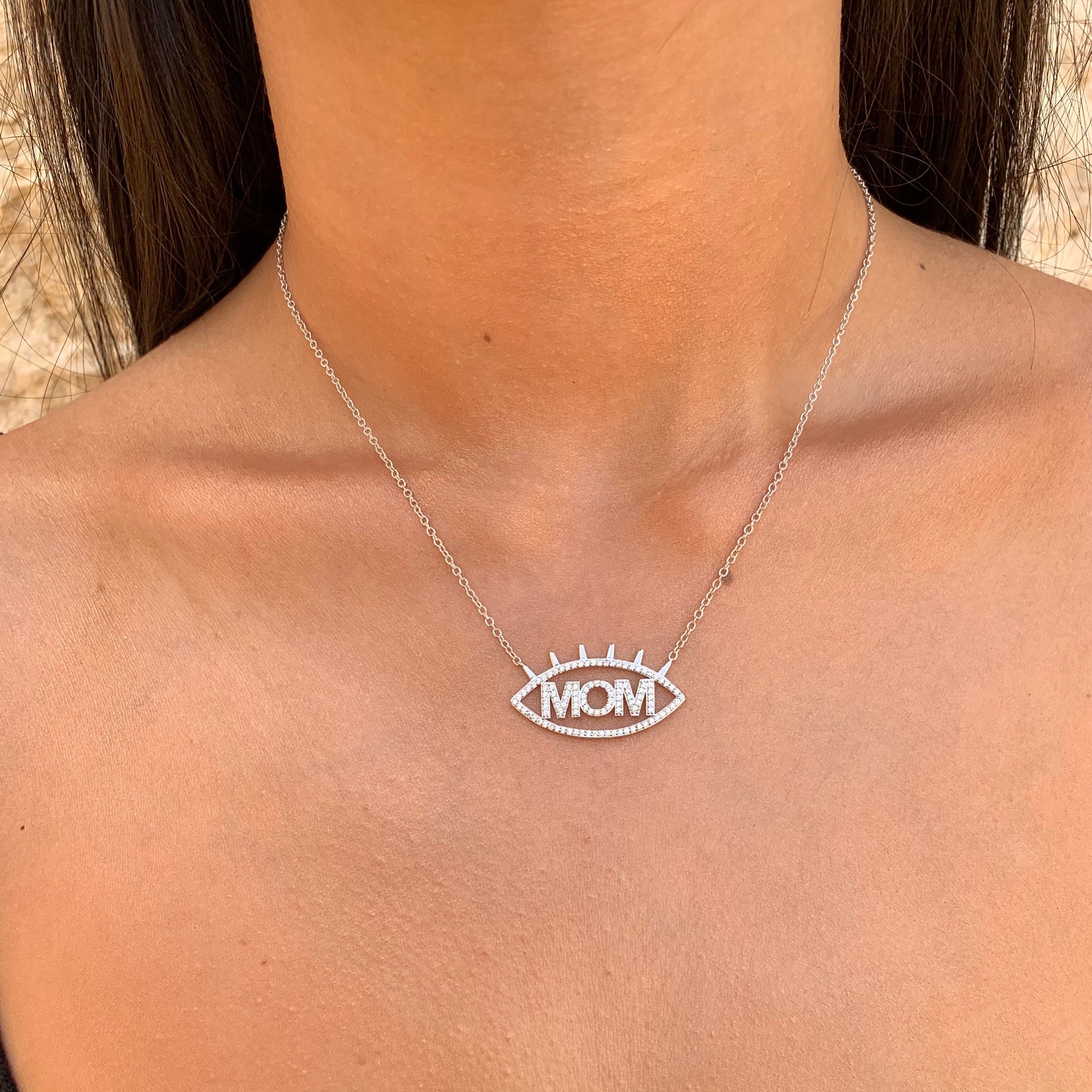 Eye necklace with the inscription mom