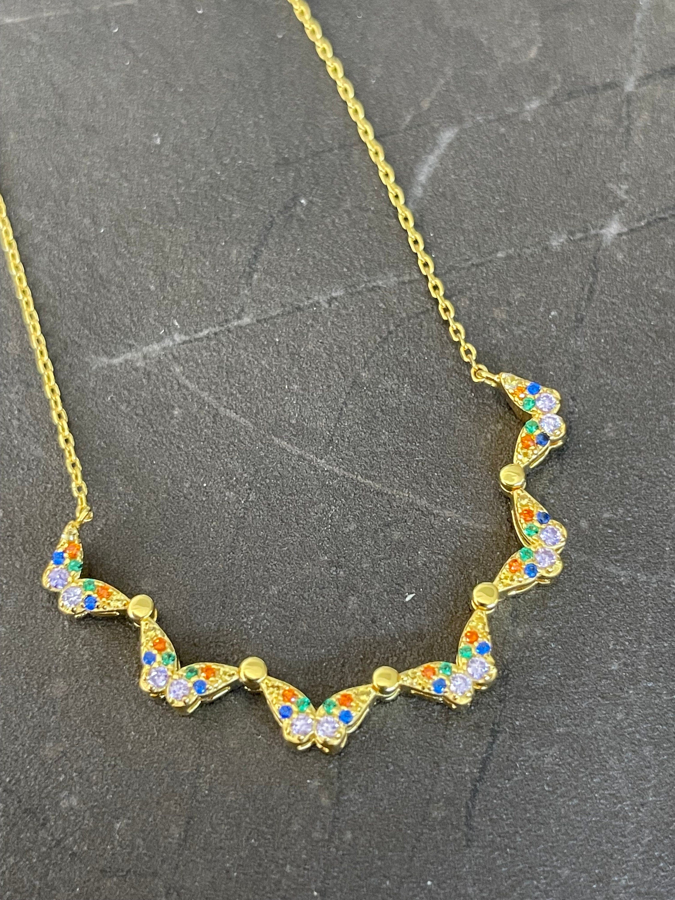 Butterfly Star of David Pendant Necklace, Intermittent Vibrant Colors