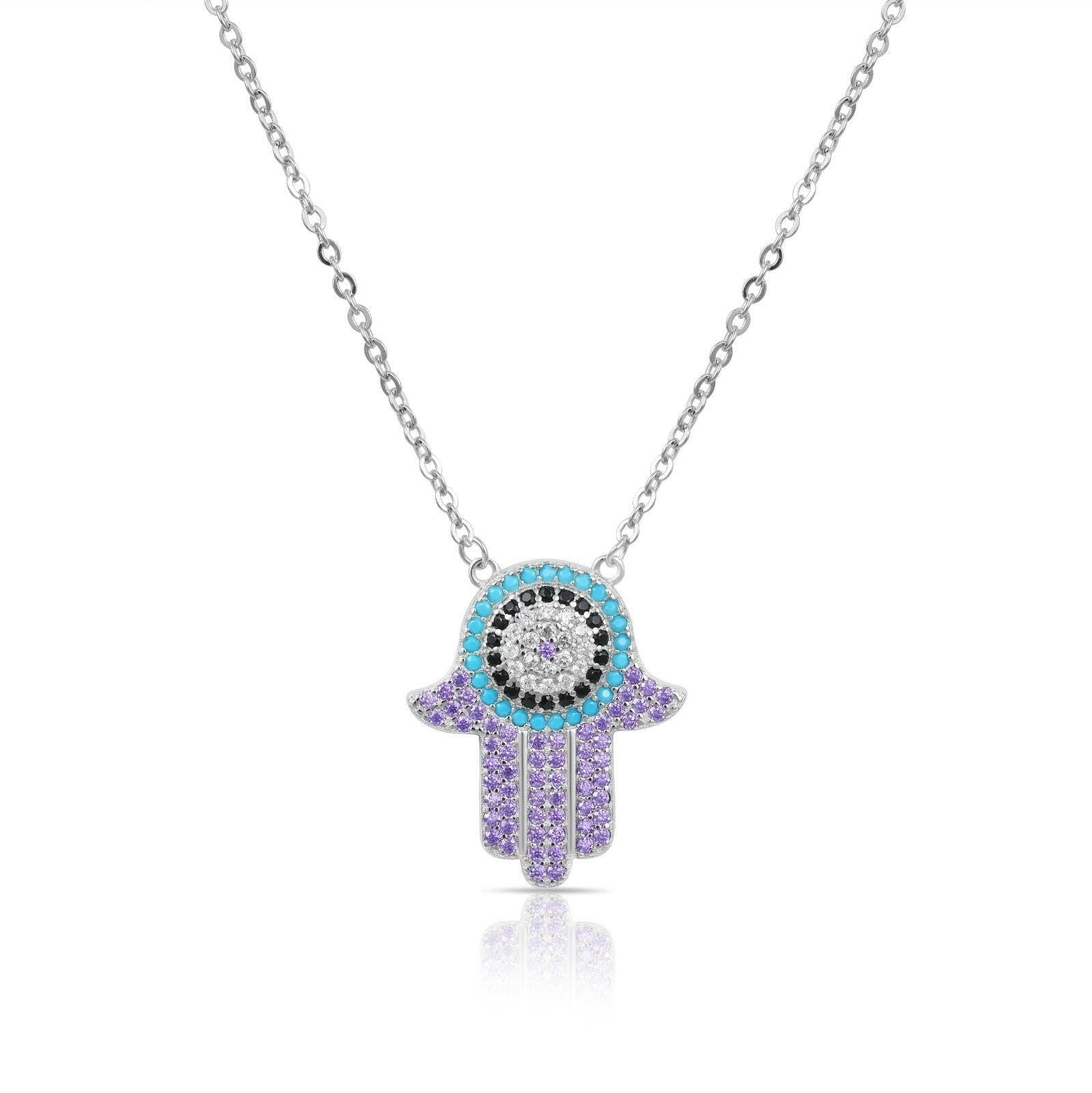 Purple hamsa necklace