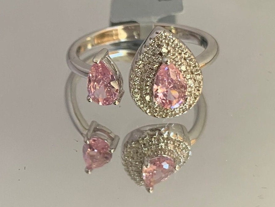 טבעת דרופ פתוחה, אבן ורודה/ירוקה