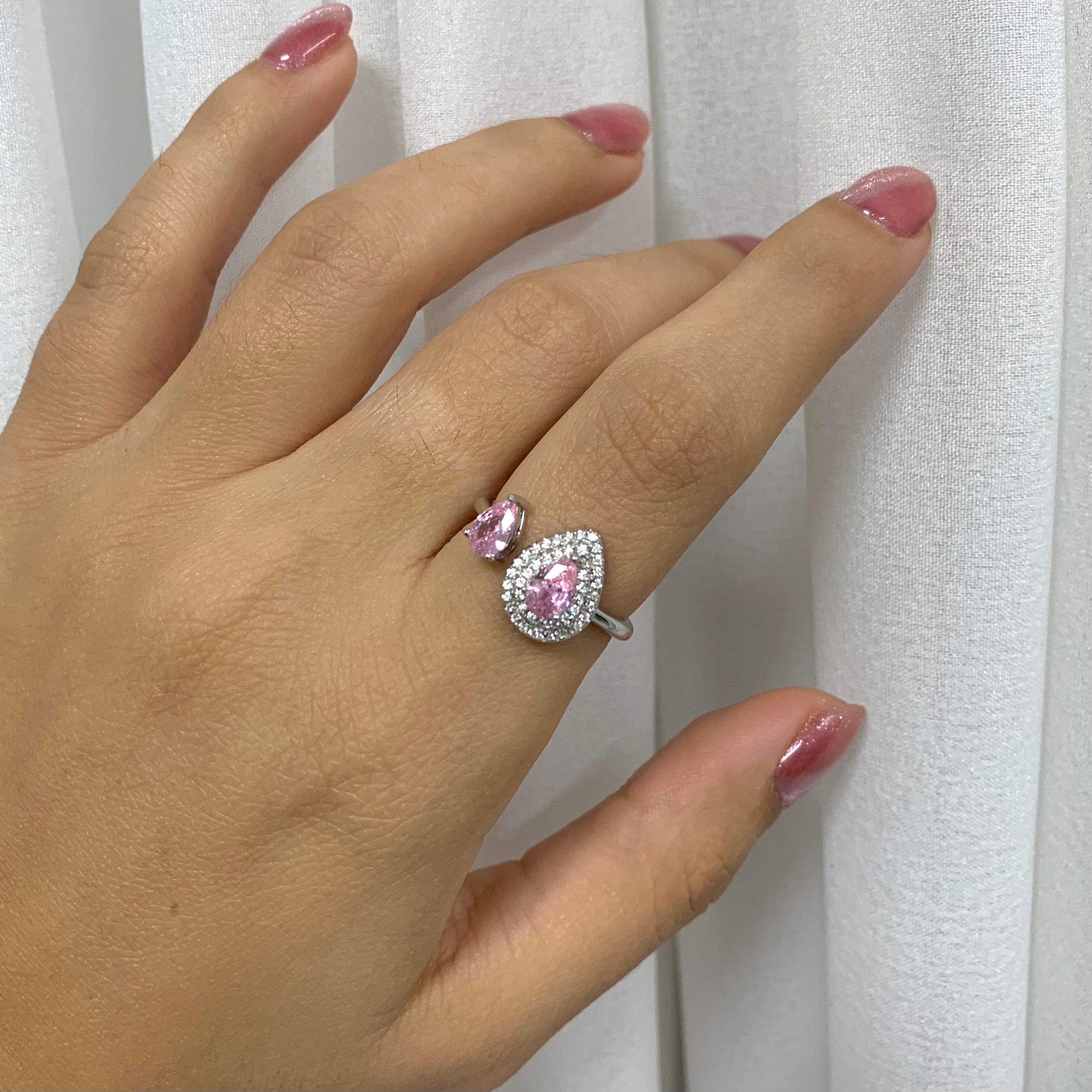 Open Drops Ring, Pink/Green Stone