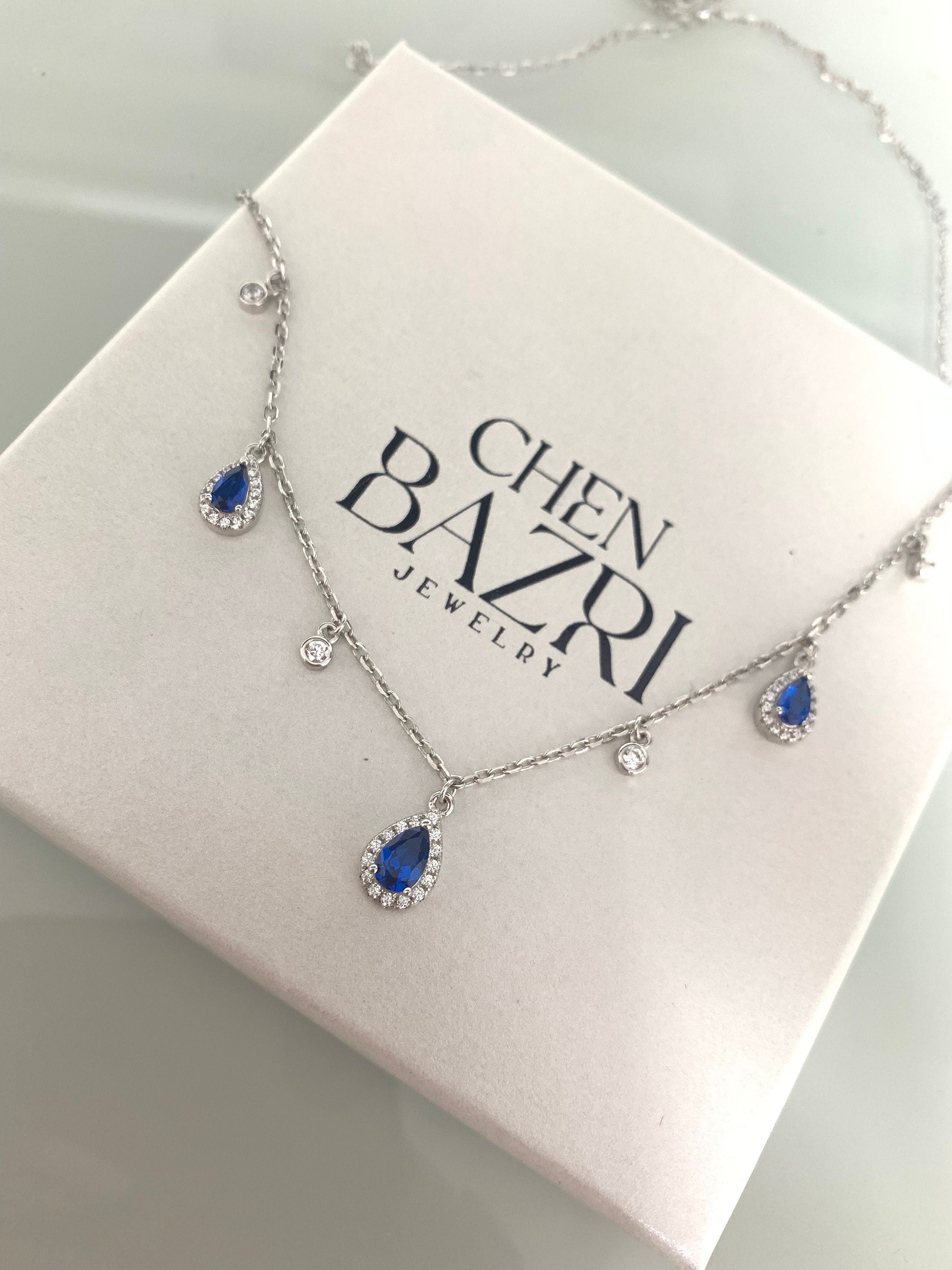 Blue drop trio necklace