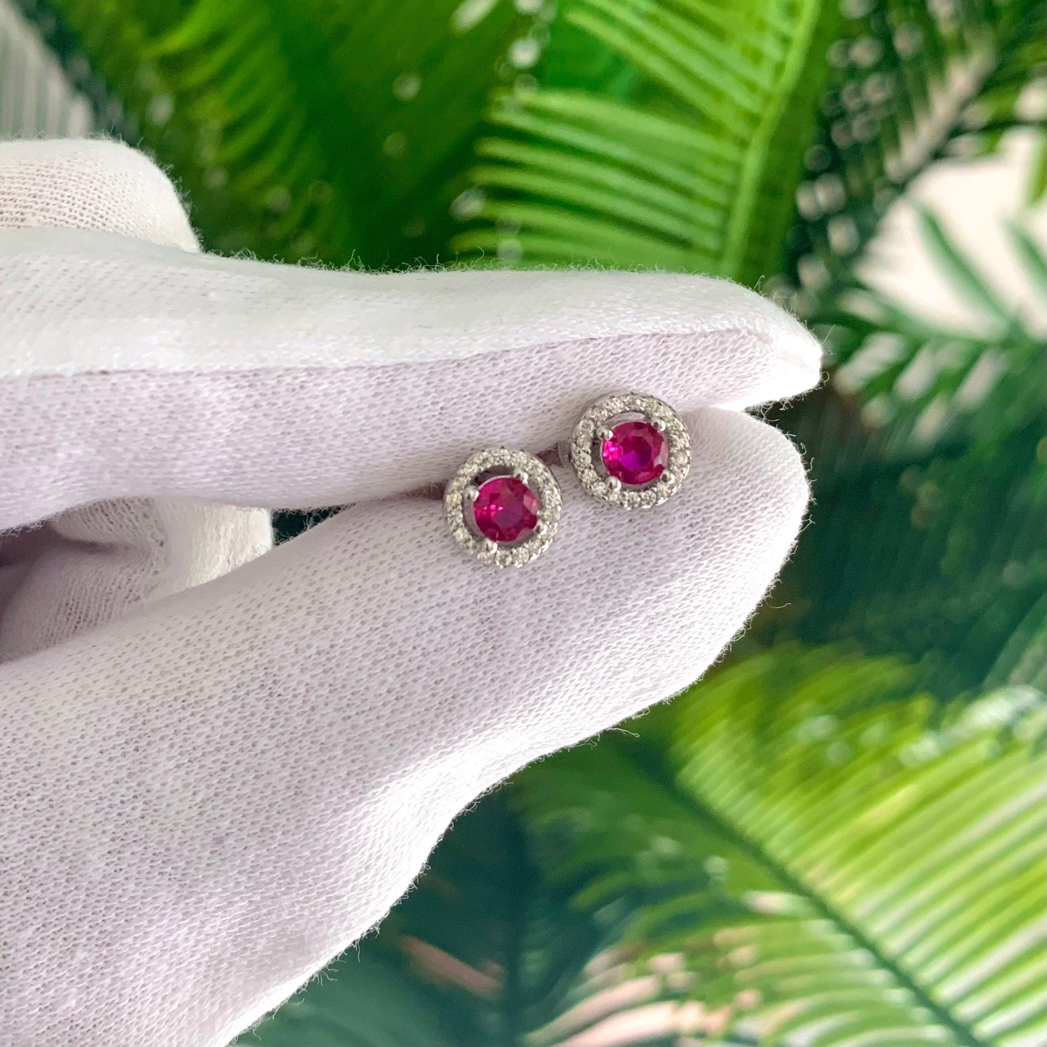 Burgundy color solitaire earrings