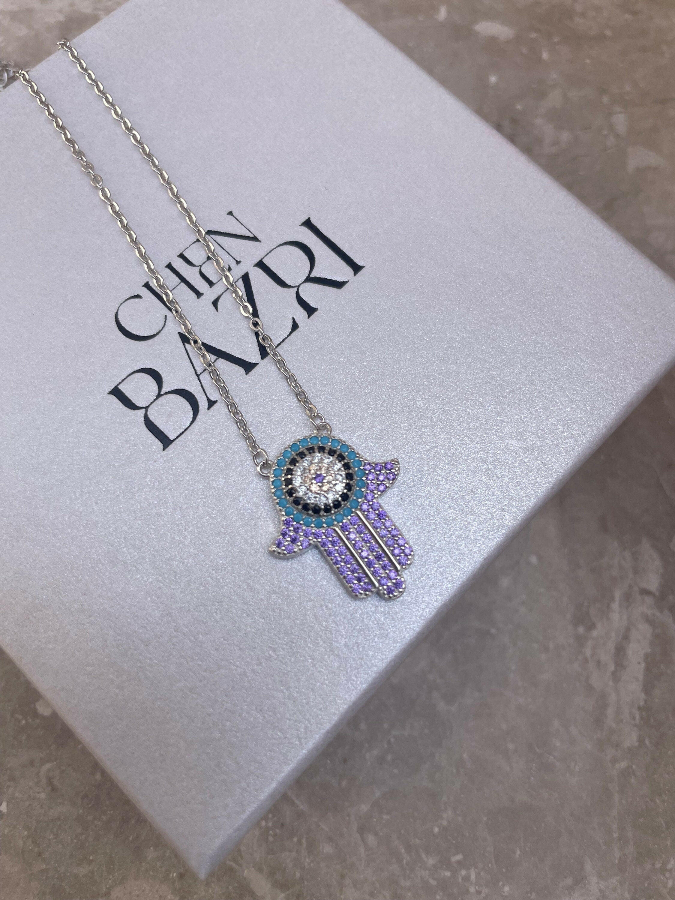 Purple hamsa necklace