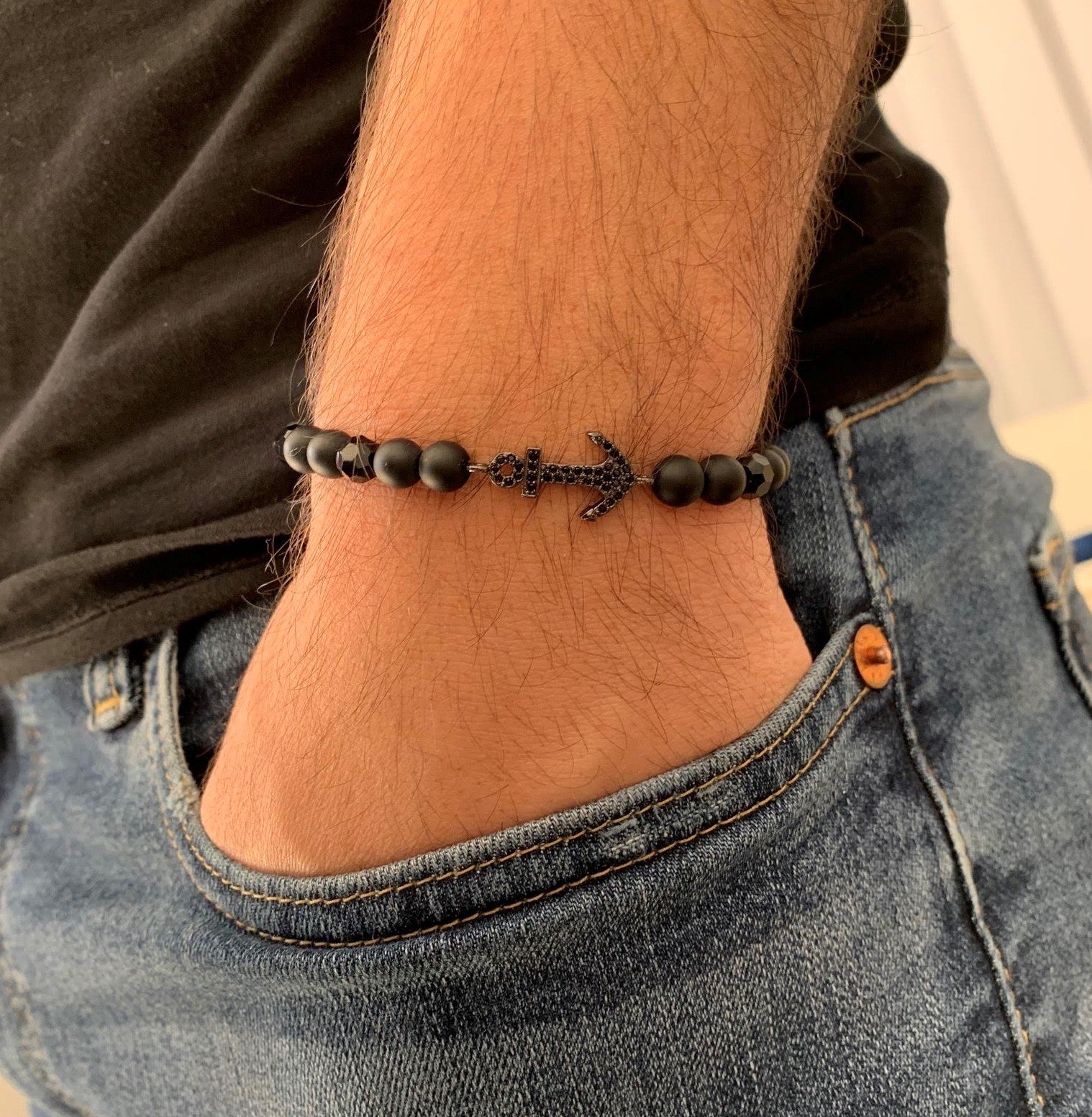 Black Anchor Bead Bracelet