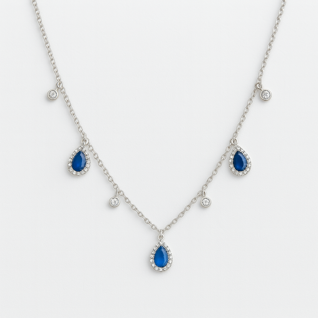 Blue drop trio necklace