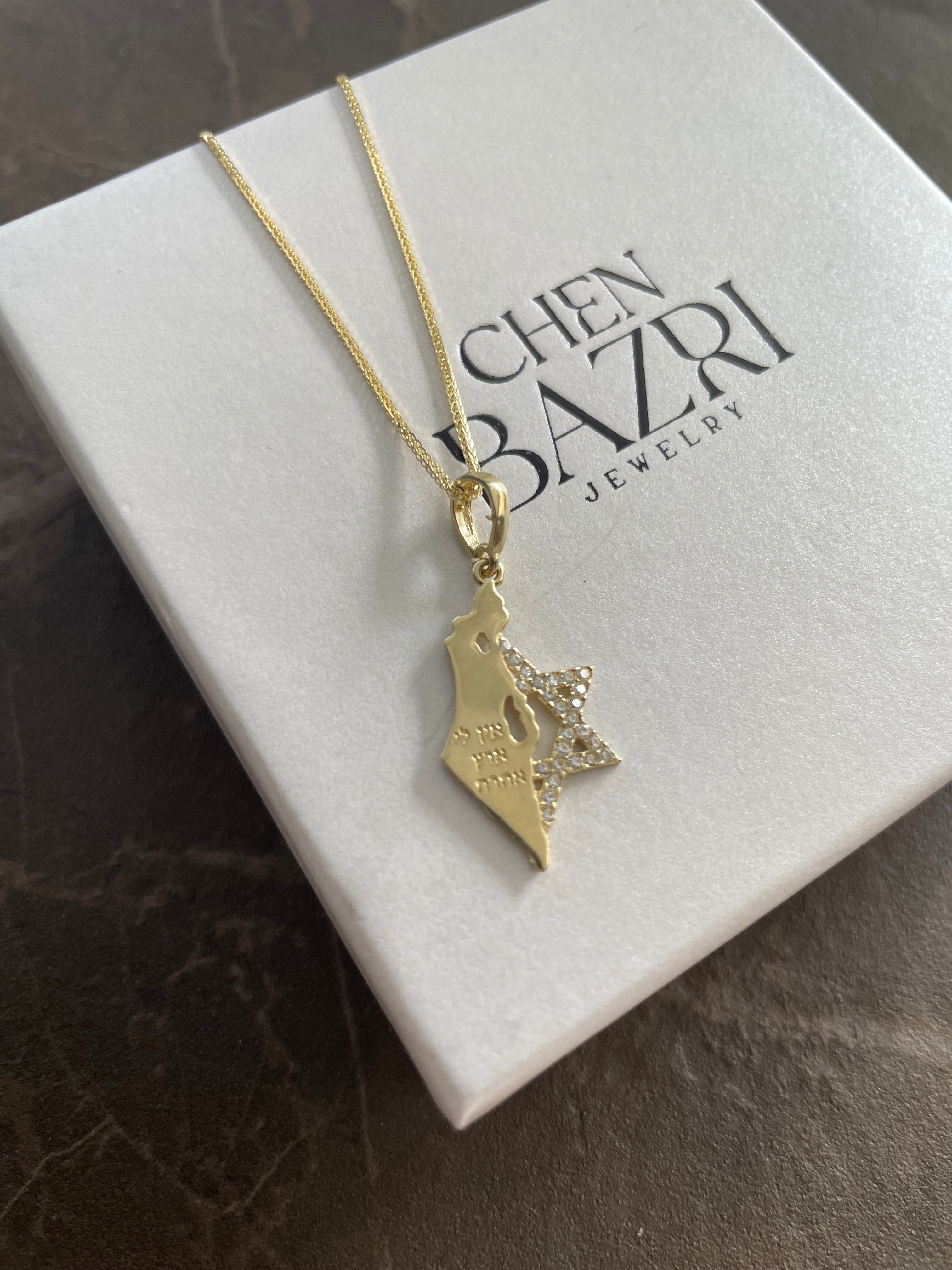 Magen David Necklace with Israel map , Jewish Symbol Pendant