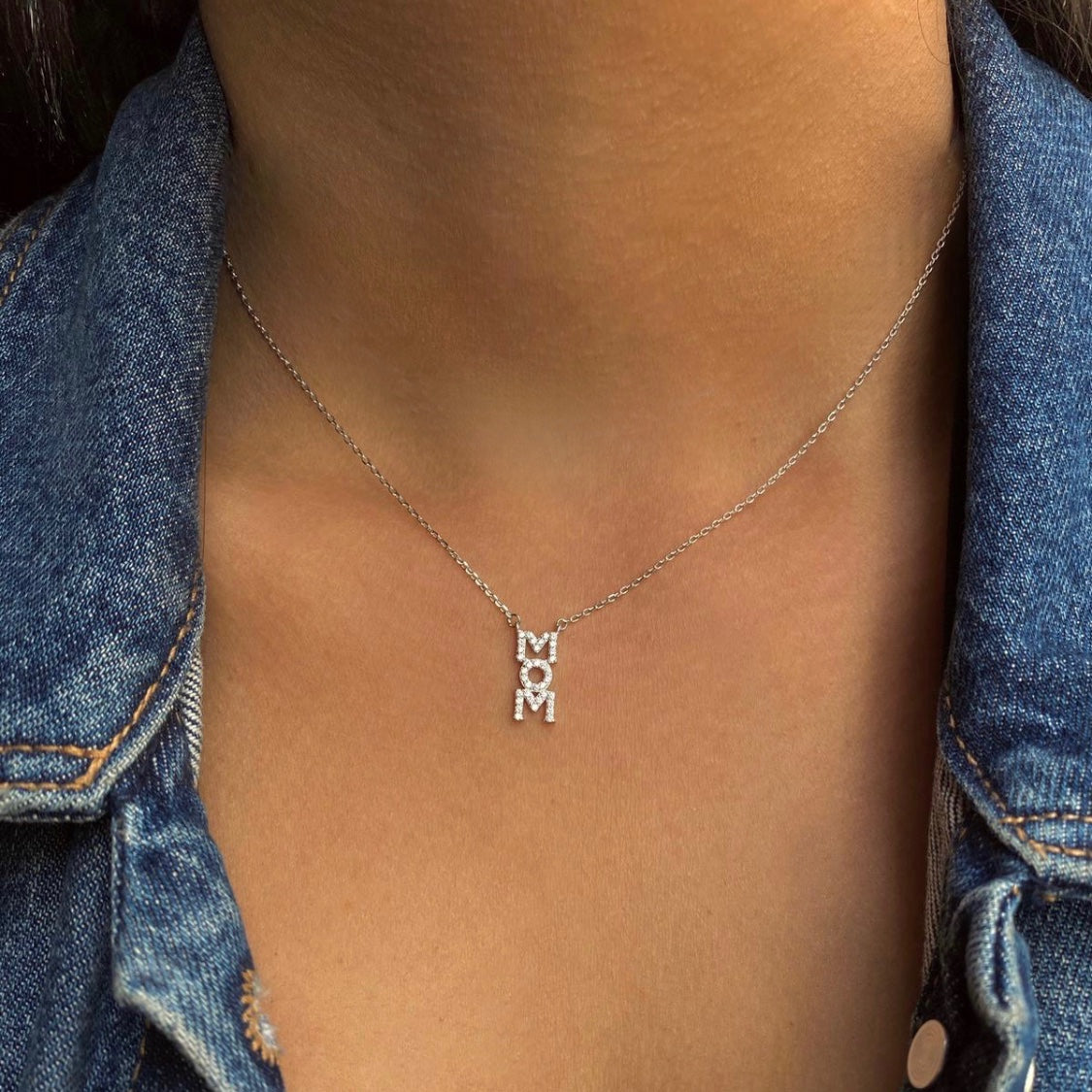 Mini "Mom" Horizontal Necklace