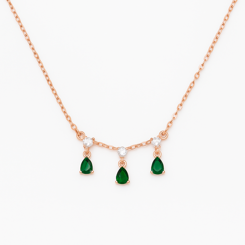 Rose Drops Necklace with Green Stones