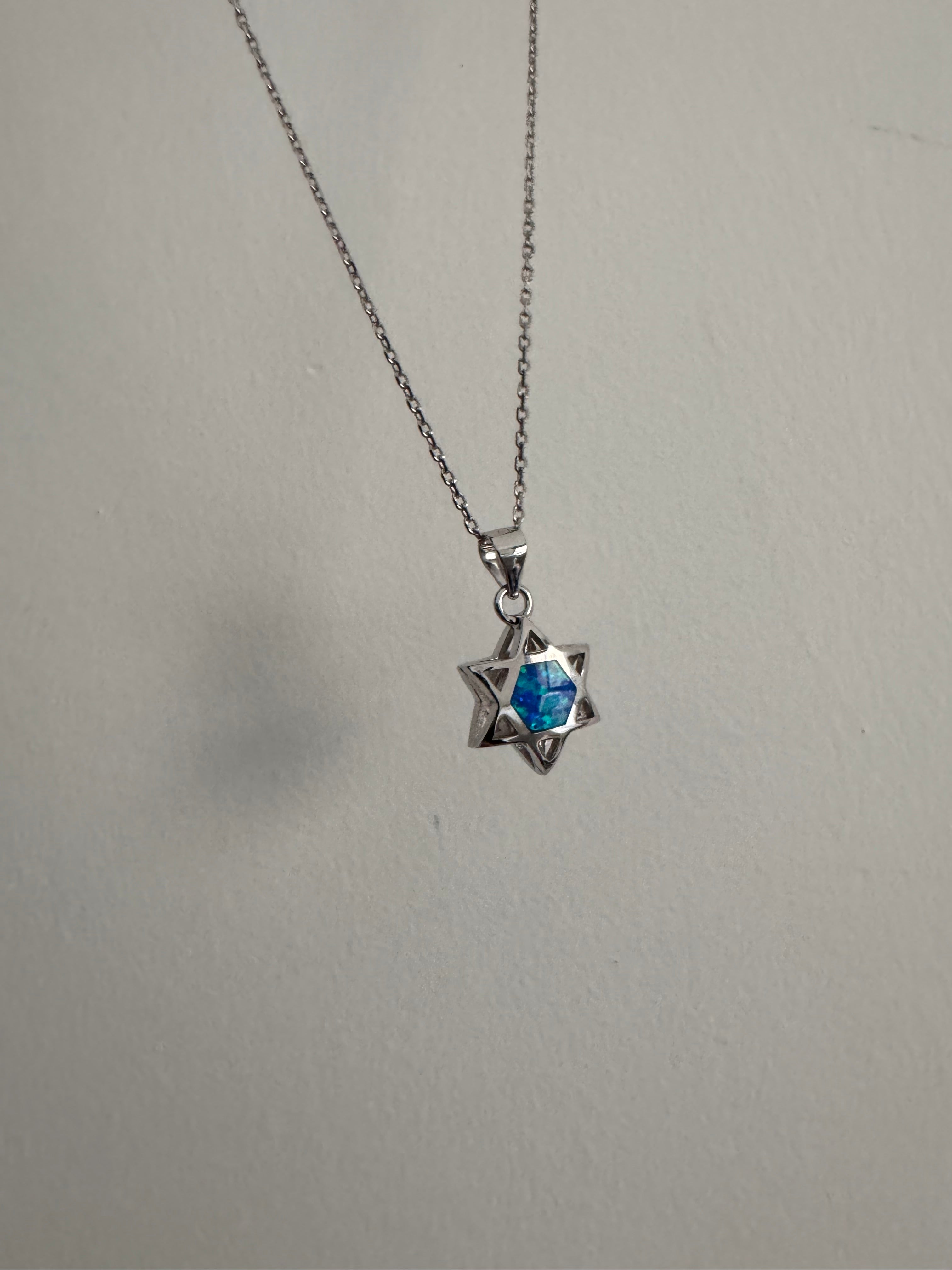 Magen david necklace opal stone