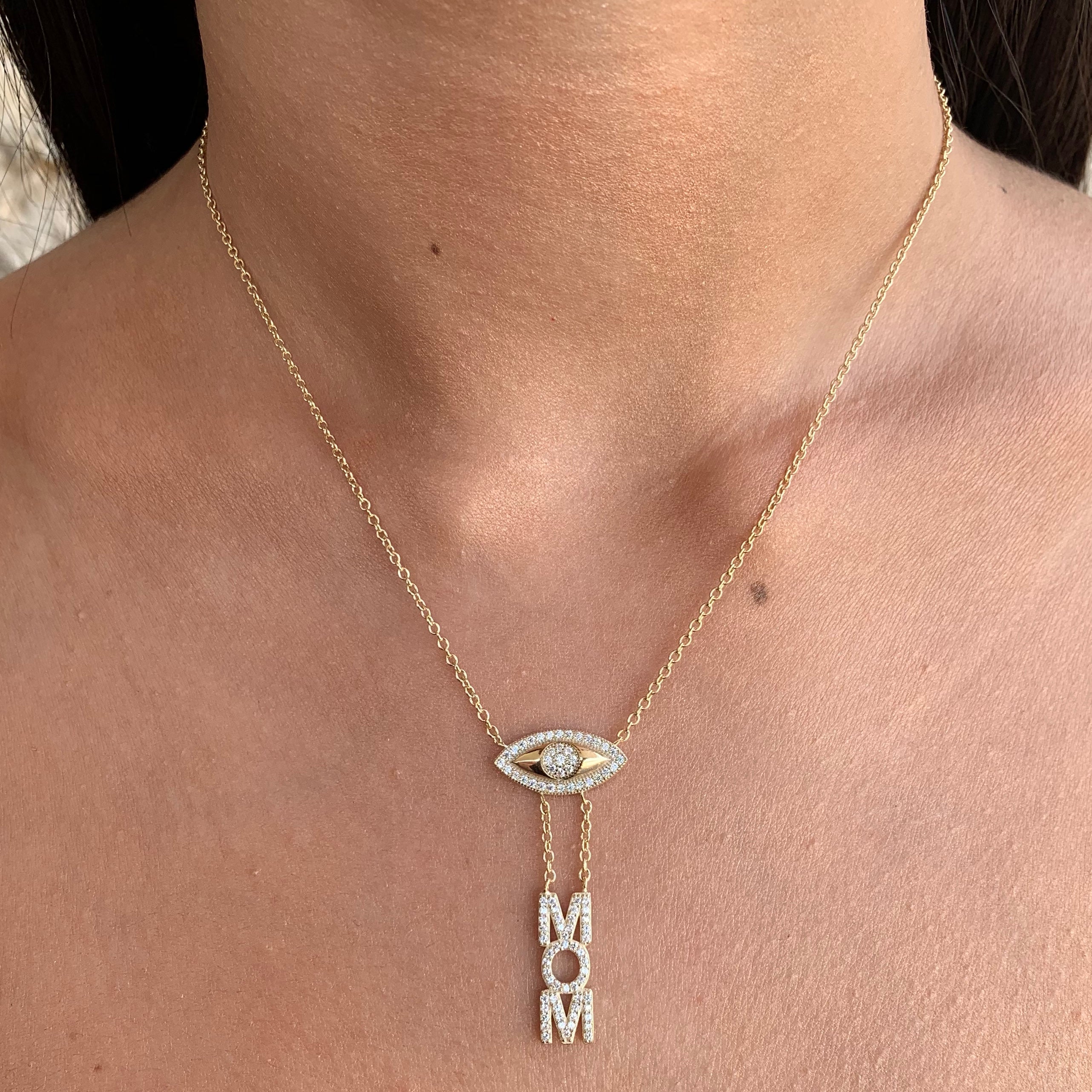 "MOM" Necklace with Dropping Eye