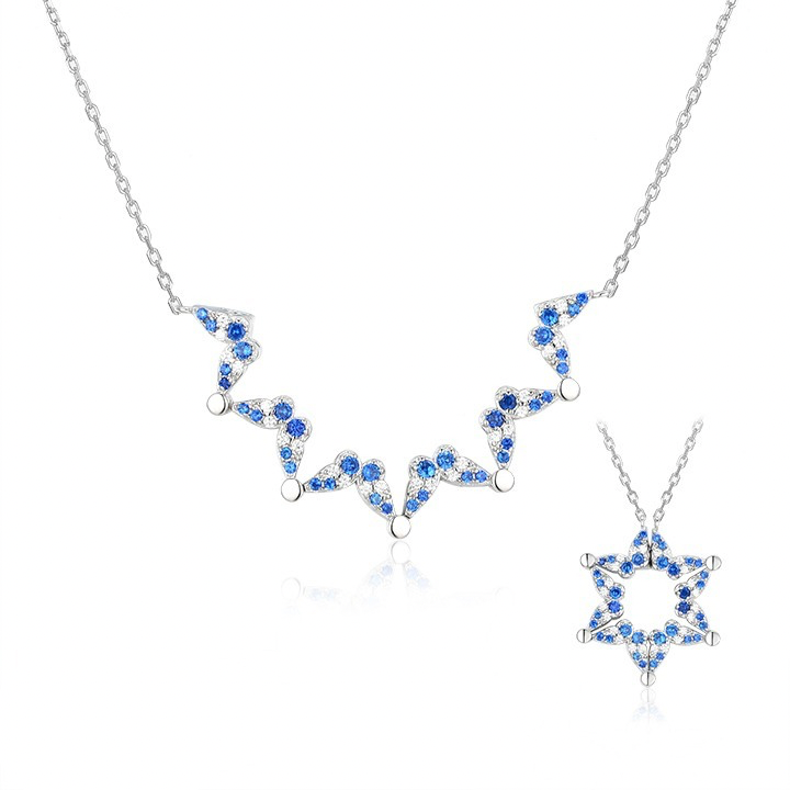 ‏"Blue & White Dotted Butterfly Magen David Necklace