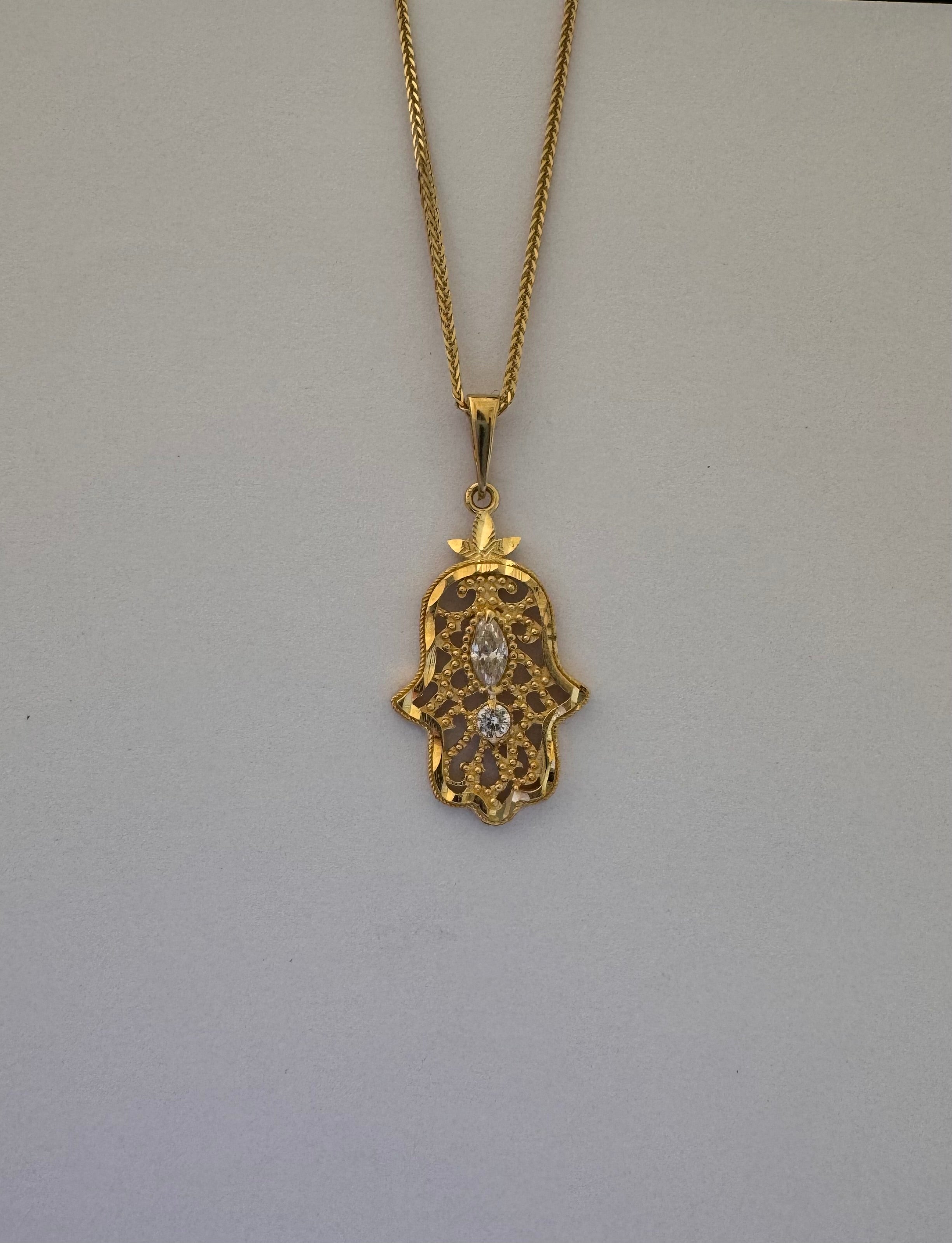 14K Hamsa style knitted necklace