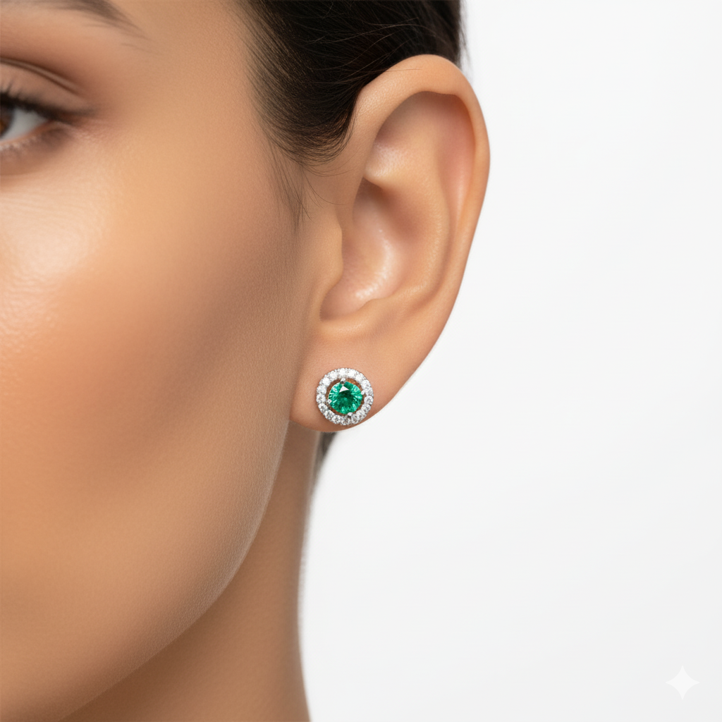 Solitaire Green Stone Earrings
