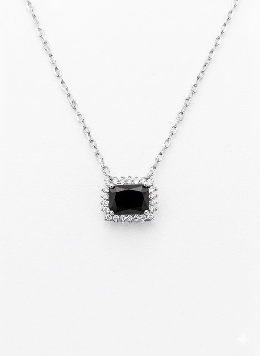 Rectangular Pendant Necklace with Black Stone