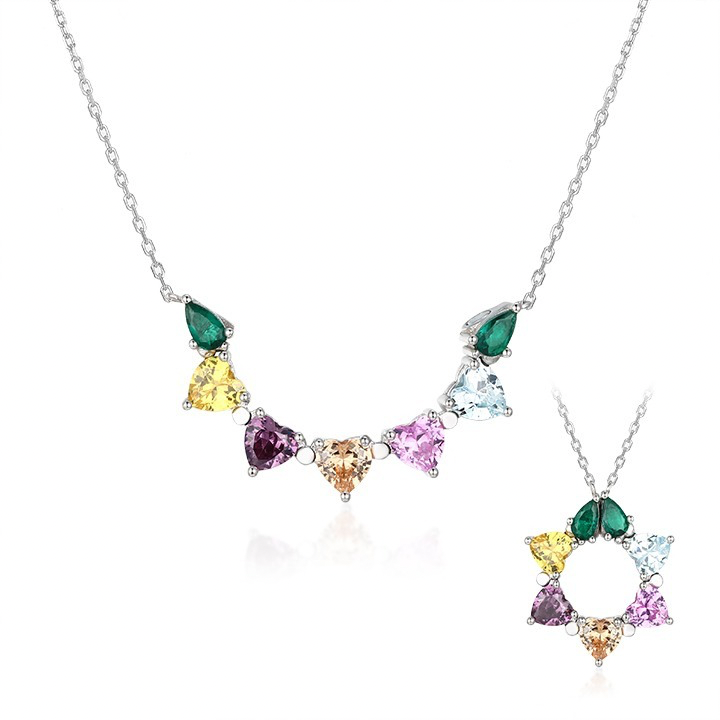 ‏Ahavat Yisrael
, Star of David that Opens into Hearts Necklace, Colorful CZ