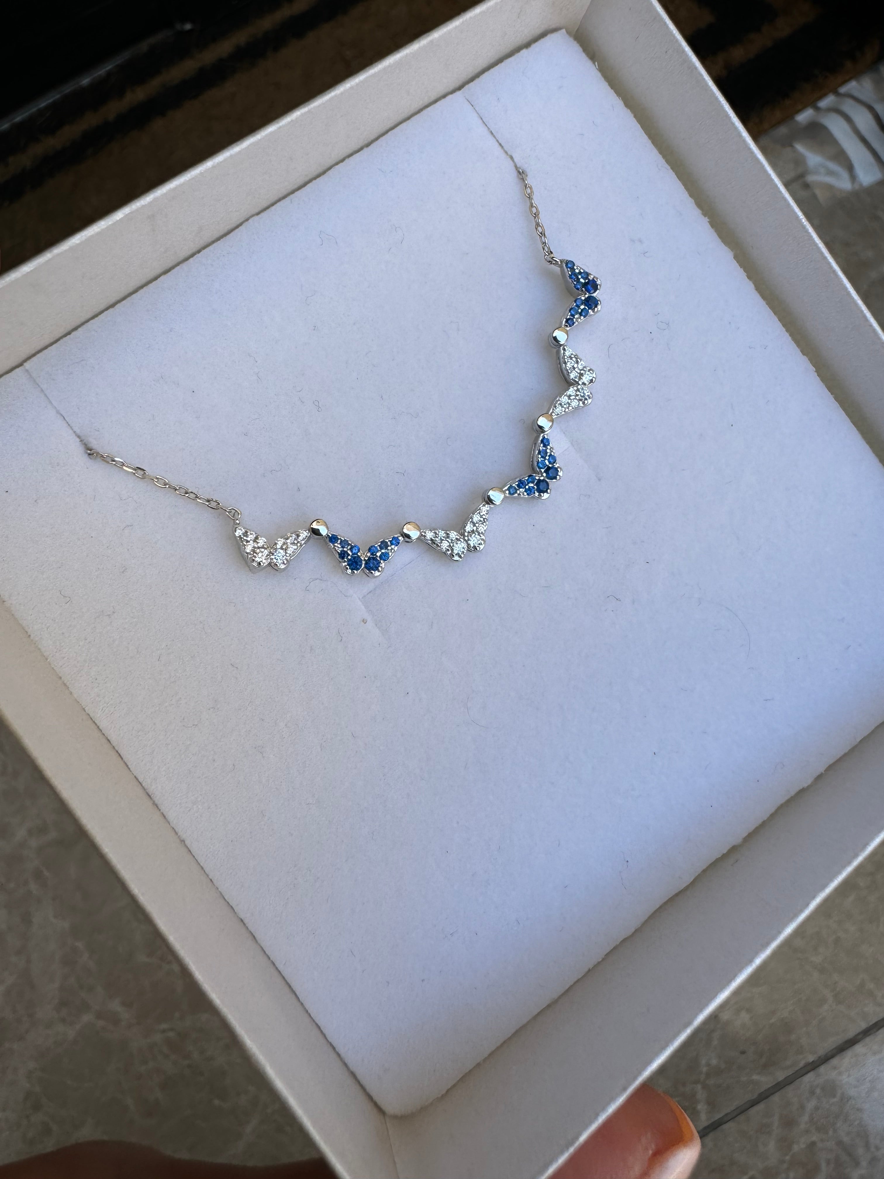 Butterfly Magen David Necklace, Blue & White Alternating