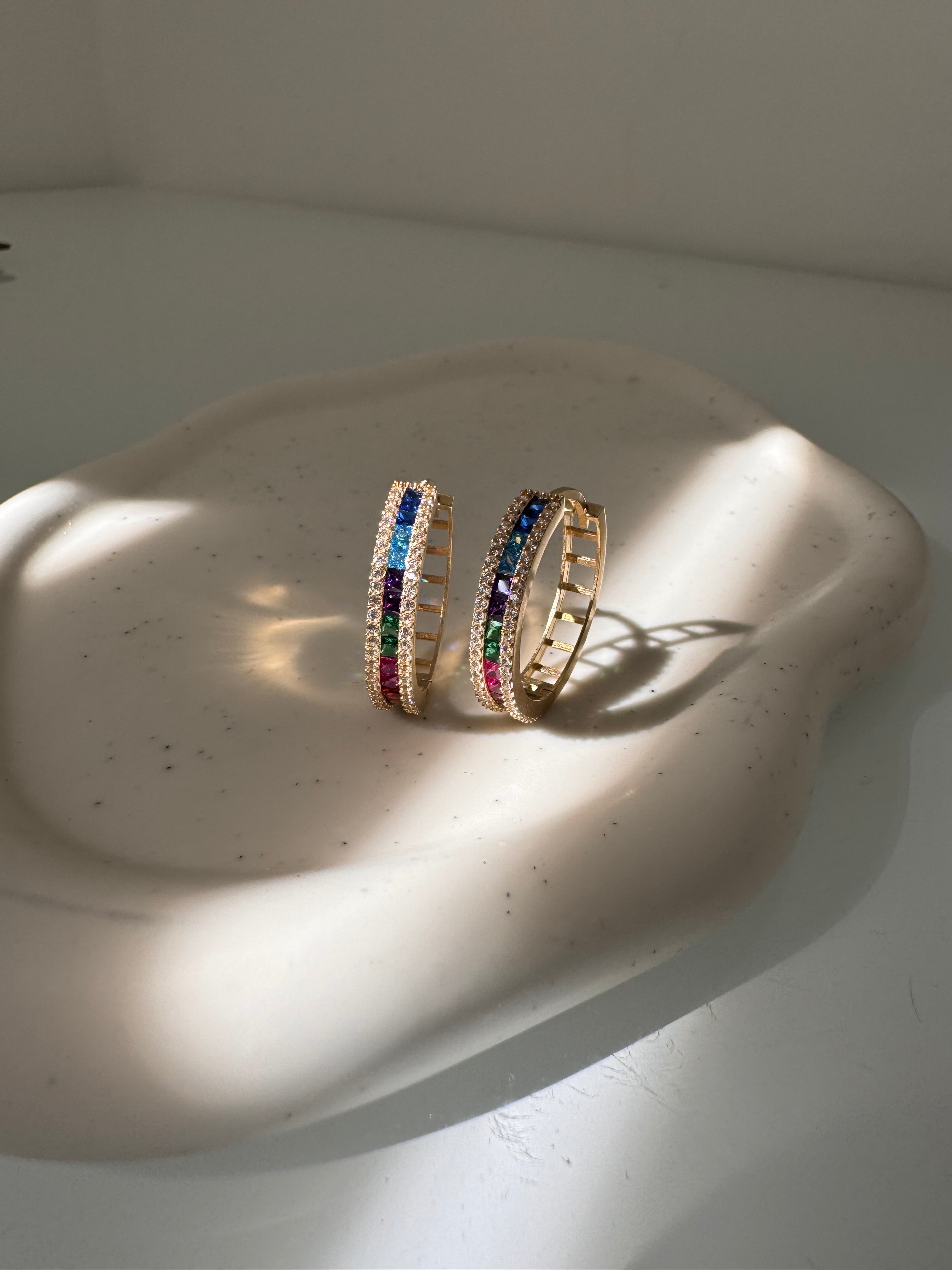 14k colorful baguette hoop earrings