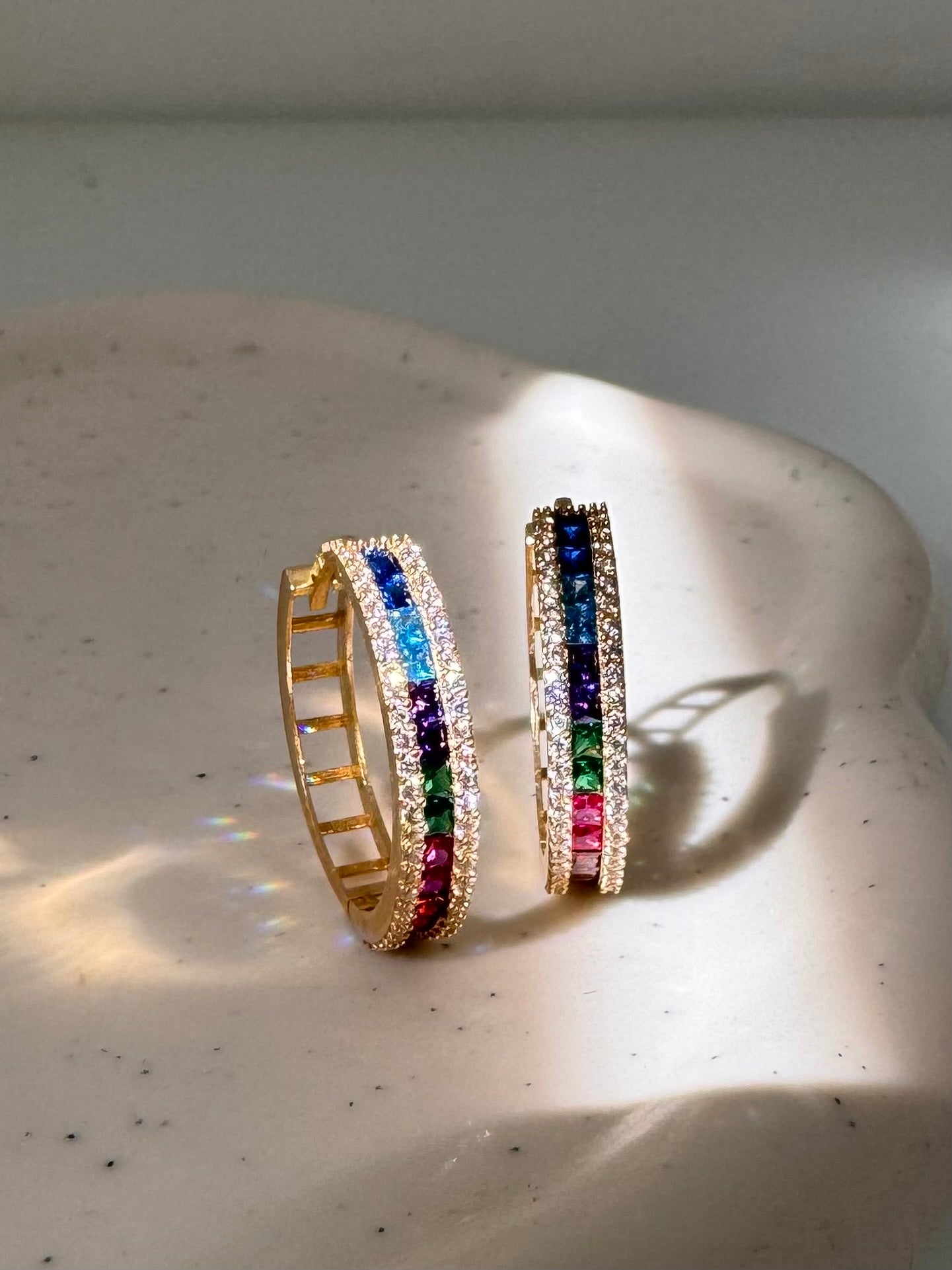 14k colorful baguette hoop earrings