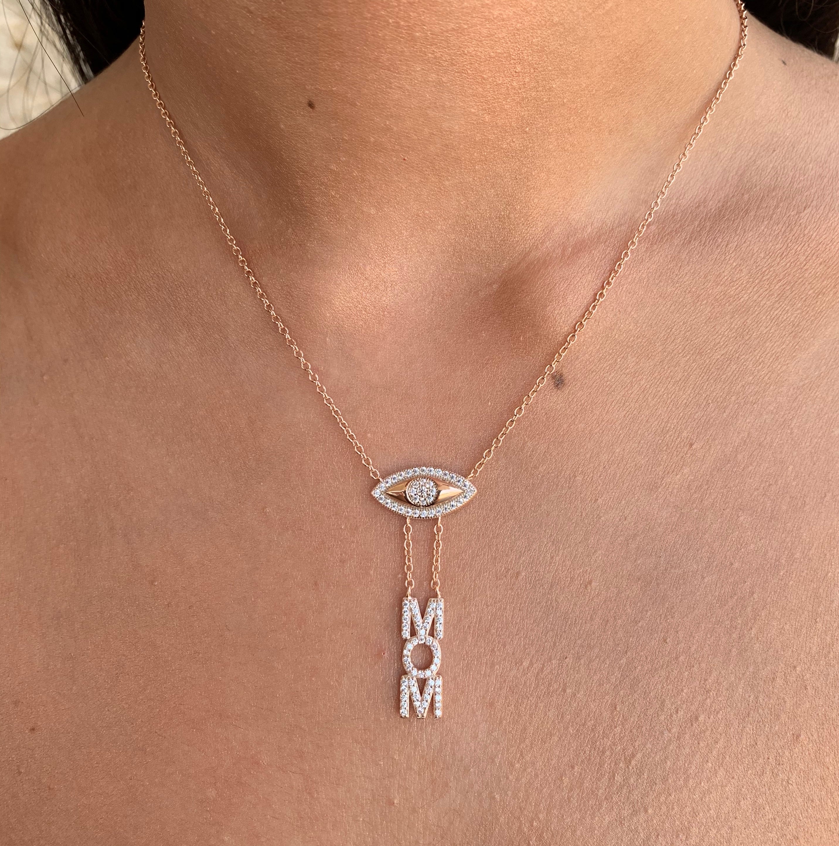 "MOM" Necklace with Dropping Eye