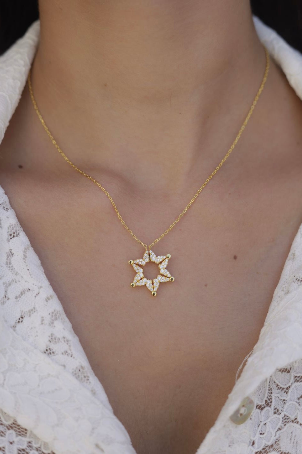 Butterfly star of david necklace