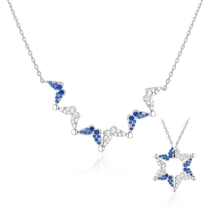 Butterfly Magen David Necklace, Blue & White Alternating