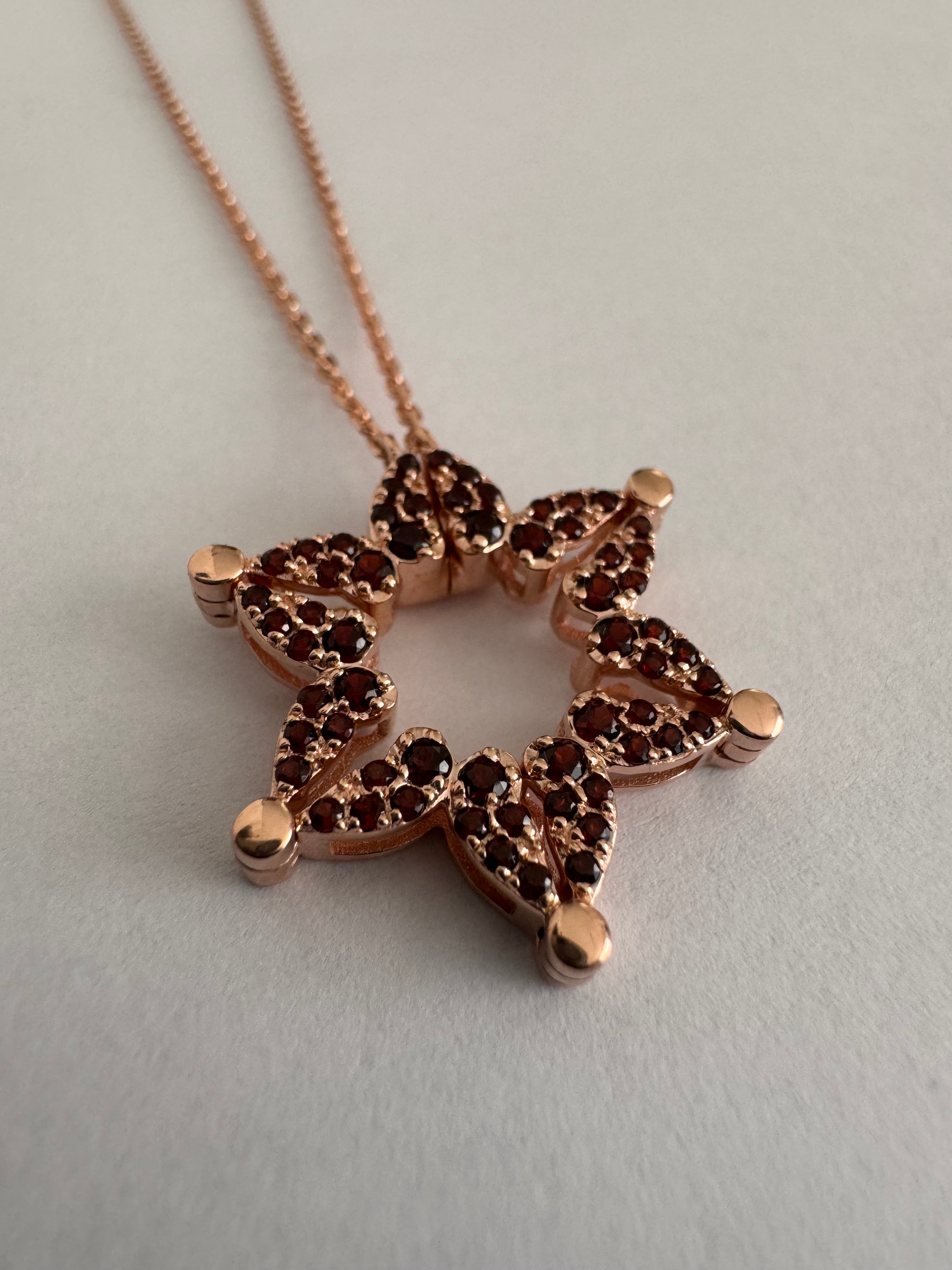 Star of David butterflies with natural garnet stones