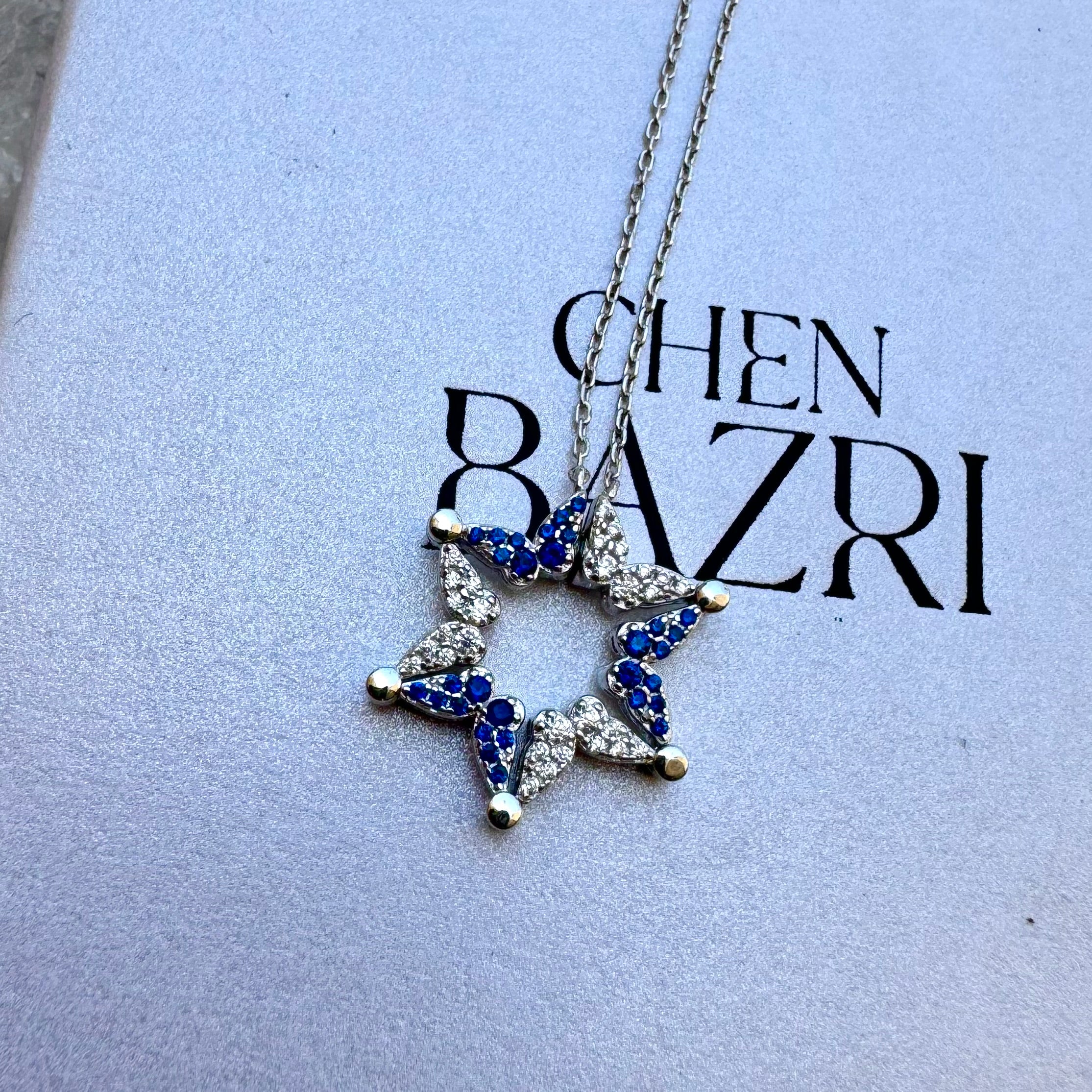 Butterfly Magen David Necklace, Blue & White Alternating