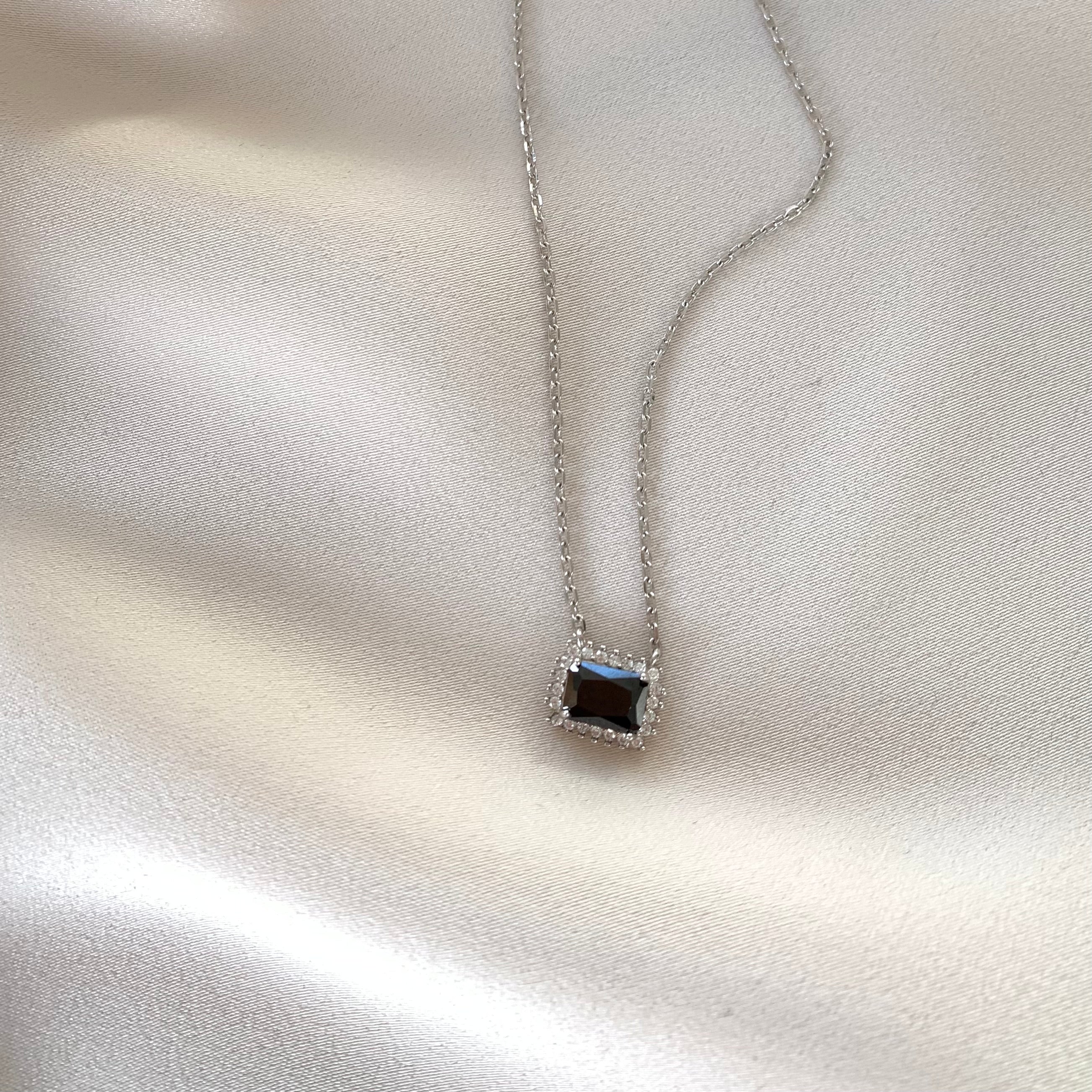 Rectangular Pendant Necklace with Black Stone