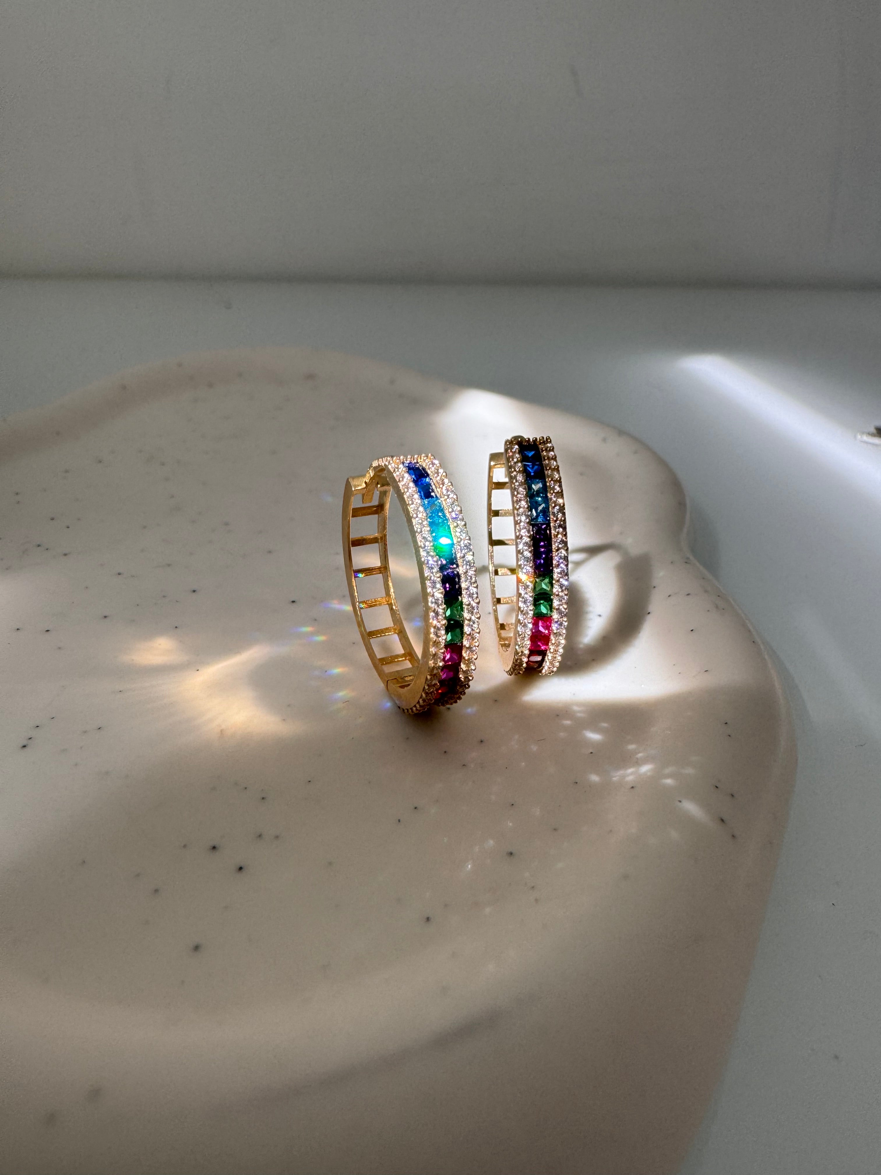 14k colorful baguette hoop earrings