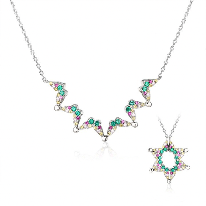 Colorful Butterfly Star of David Necklace