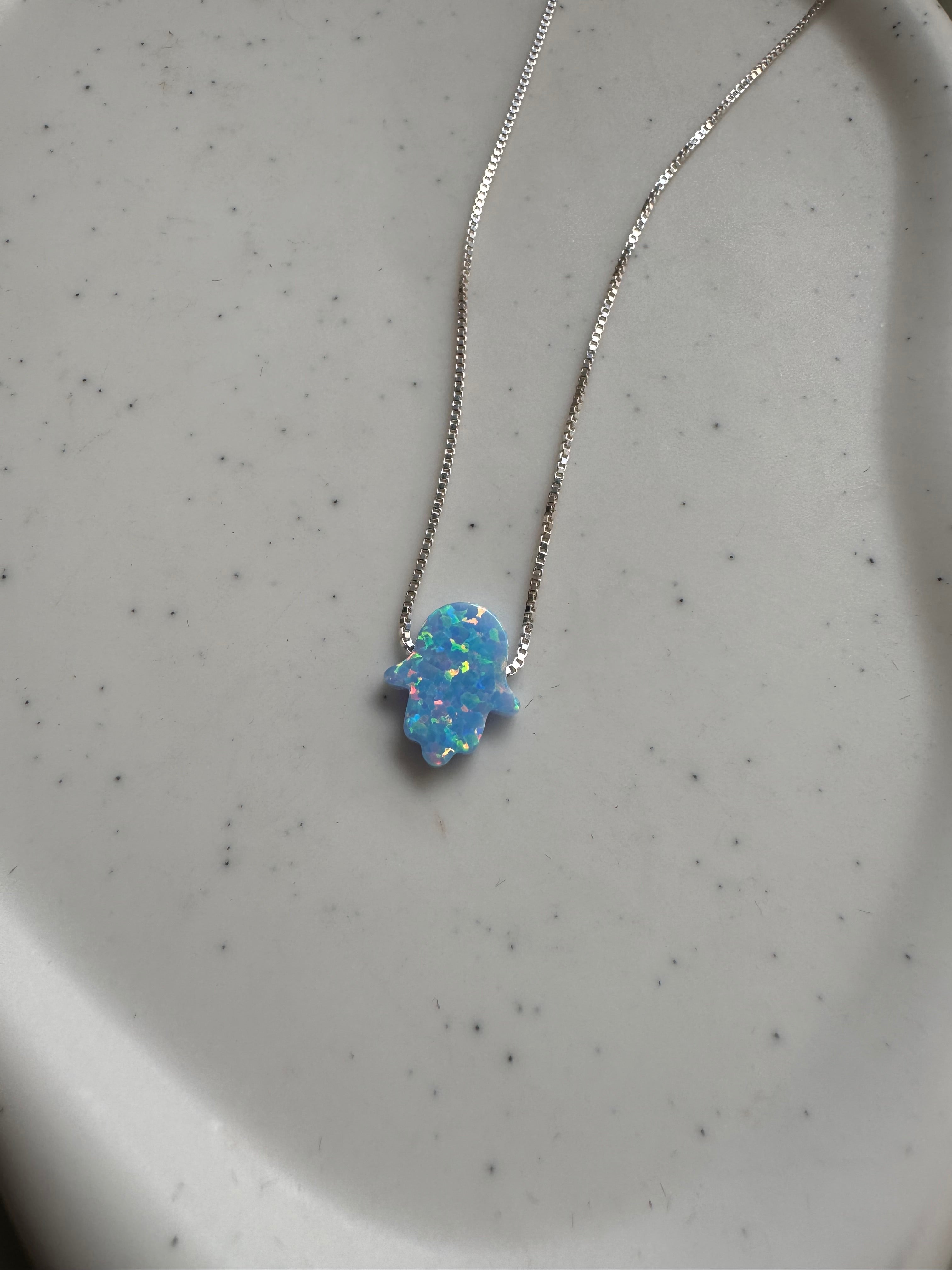 Hamsa necklace opal stone