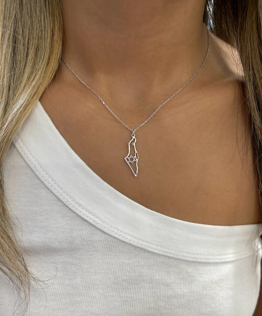 Map of Israel necklace with Magen David.