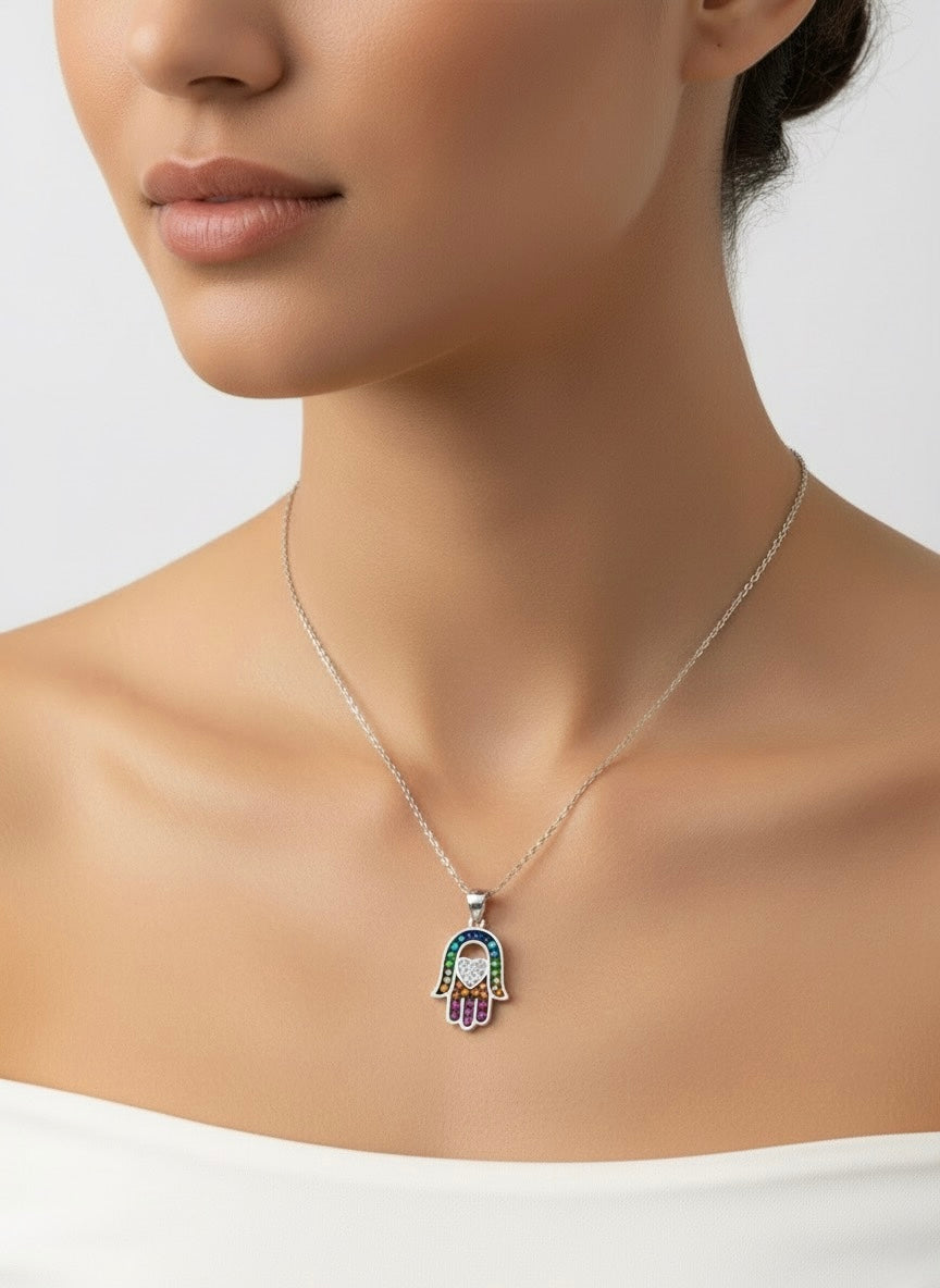 Colorful hamsa necklace