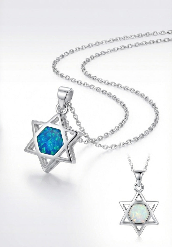 Magen david necklace opal stone